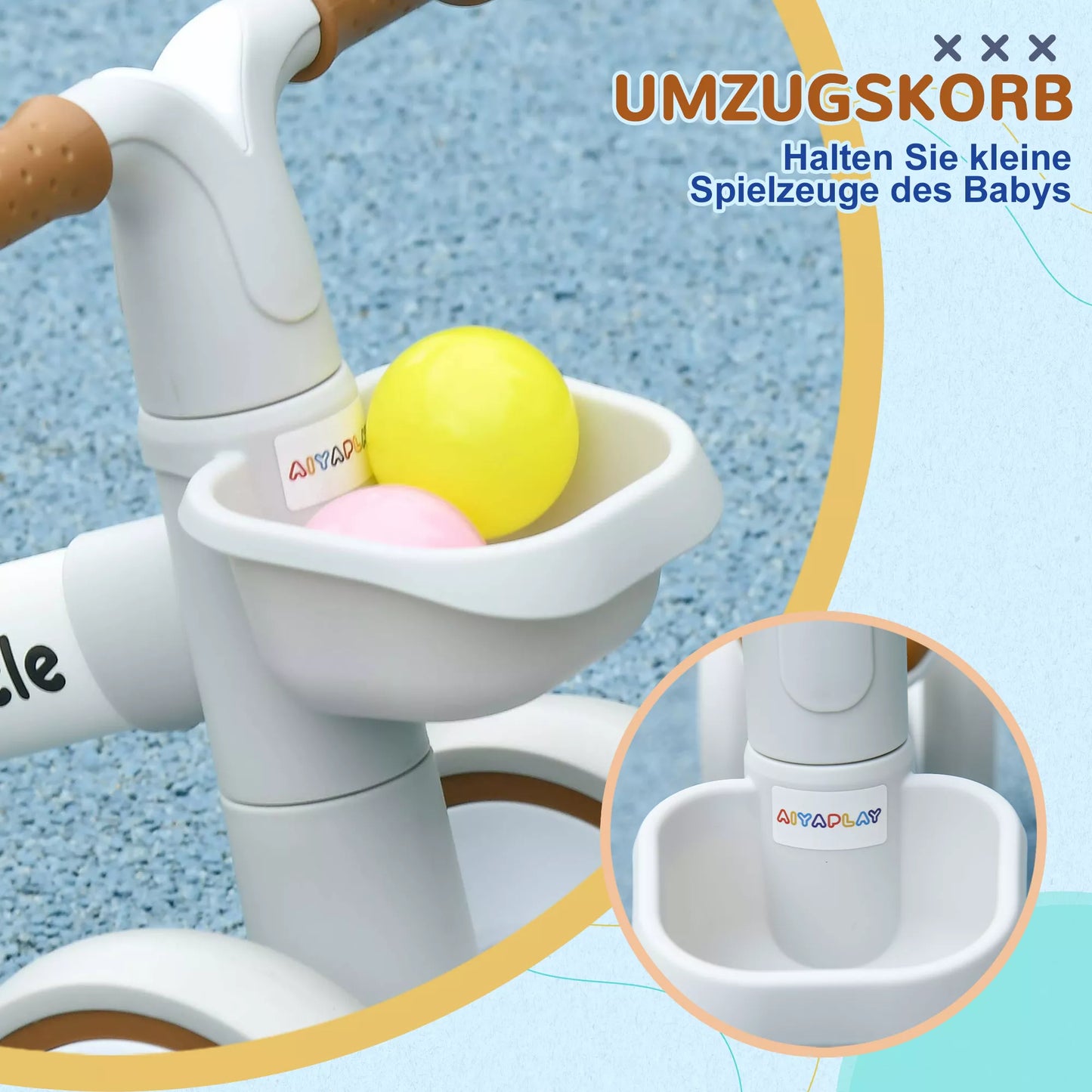 Dviratis be pedalų, reguliuojama sėdynė, tylūs ratai, 1-3 metams, iki 20 kg, rudas/baltas