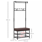 Schema su drabužių stovo matmenimis: aukštis 180 cm, plotis 72,5 cm, gylis 35 cm