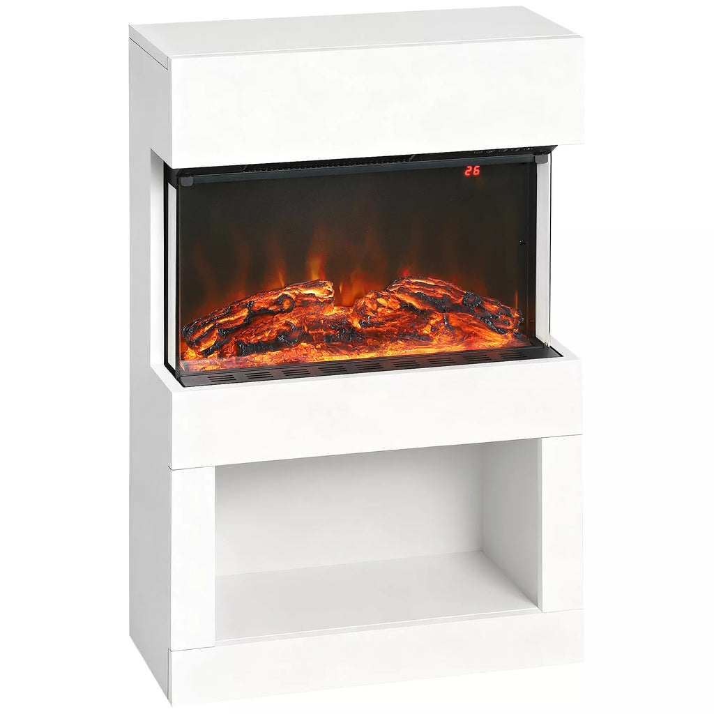 Elektrinis židinys, 2 šildymo lygiai, 6 liepsnos spalvos, termostatas, nuotolinio valdymo pultas, baltas
