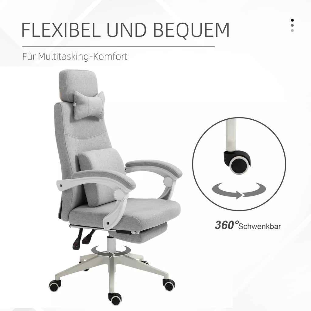 Biuro kėdė ergonomiška su atrama kojoms ir pagalvėmis, pilka