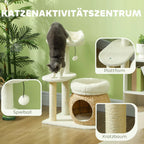 Kratas su katės urvu, žaisliniu kamuoliu ir platforma, nendrė/sizalis, iki 10 kg, 60 x 40 x 79 cm, kreminė balta