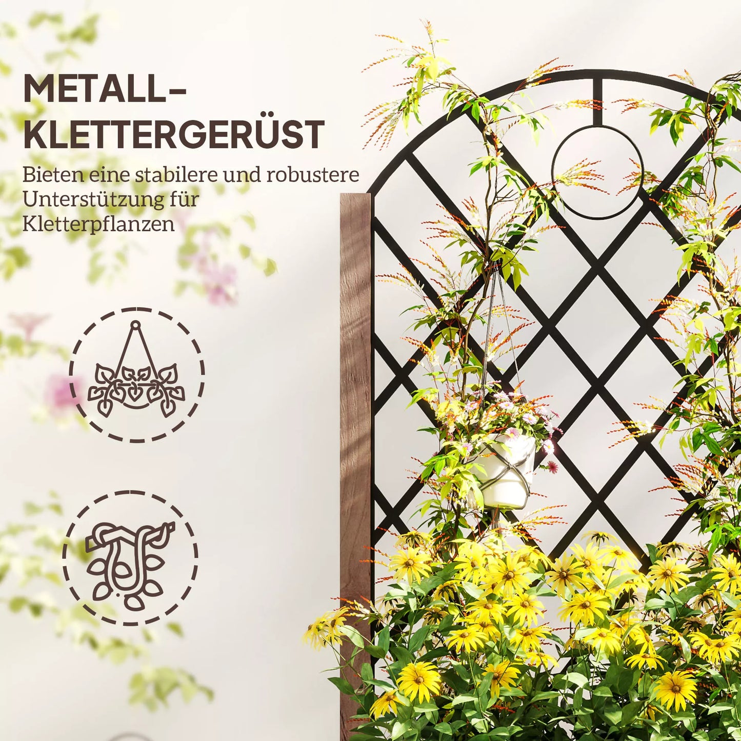 2 vnt. aukštos lysvės sodinimo dėžės su ritinėliu, grotelėmis, atramais, sodinimo vazonais, gėlių dėžėmis, medžio 52x25x97 cm, rudos spalvos