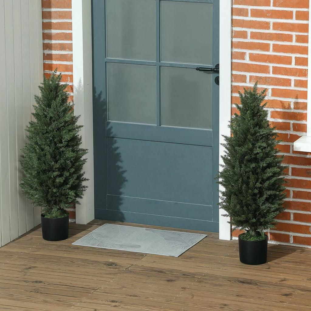 2 vnt. dirbtinių kiparisų rinkinys, dirbtiniai medžiai su 831 lapais, su cementiniu vazonu, atsparūs UV spinduliams, dirbtiniai augalai, 90 cm, žali