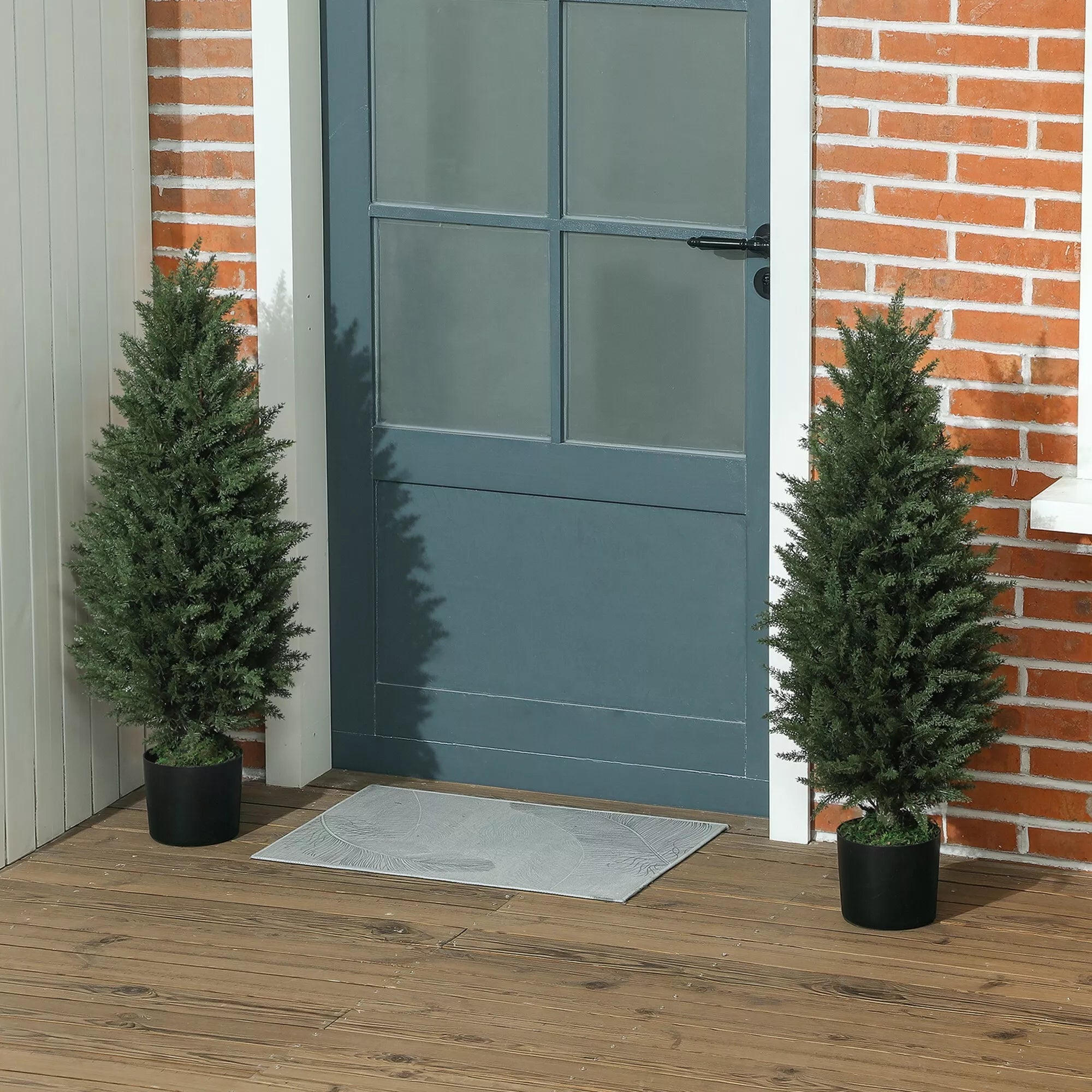 2 vnt. dirbtinių kiparisų rinkinys, dirbtiniai medžiai su 831 lapais, su cementiniu vazonu, atsparūs UV spinduliams, dirbtiniai augalai, 90 cm, žali