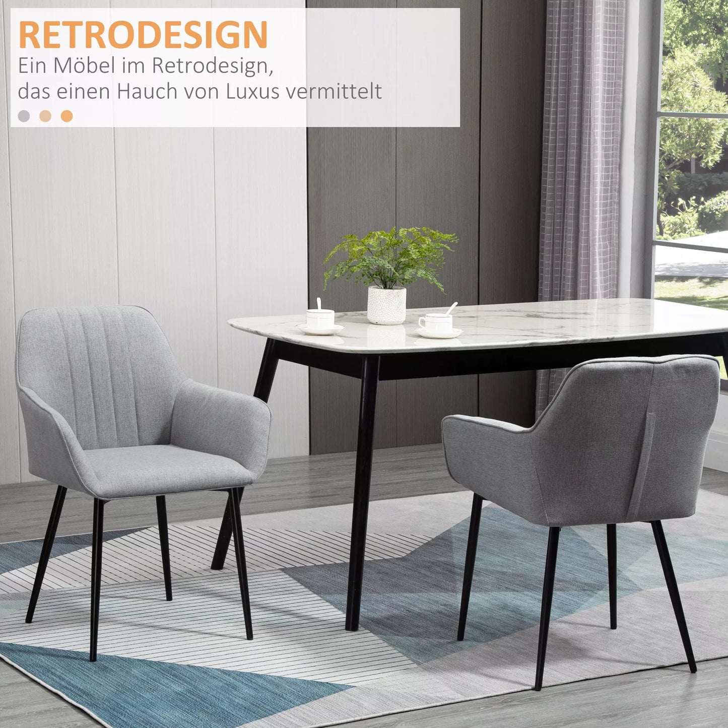 2 vnt. Valgomojo kėdžių komplektas, minkšta kėdė su kvėpuojančiu lininiu užvalkalu, svetainės kėdė, krėslas, virtuvės kėdė su atlošu, porankiais, linas, šviesiai pilka, 59,5 x 56,5 x 81 cm