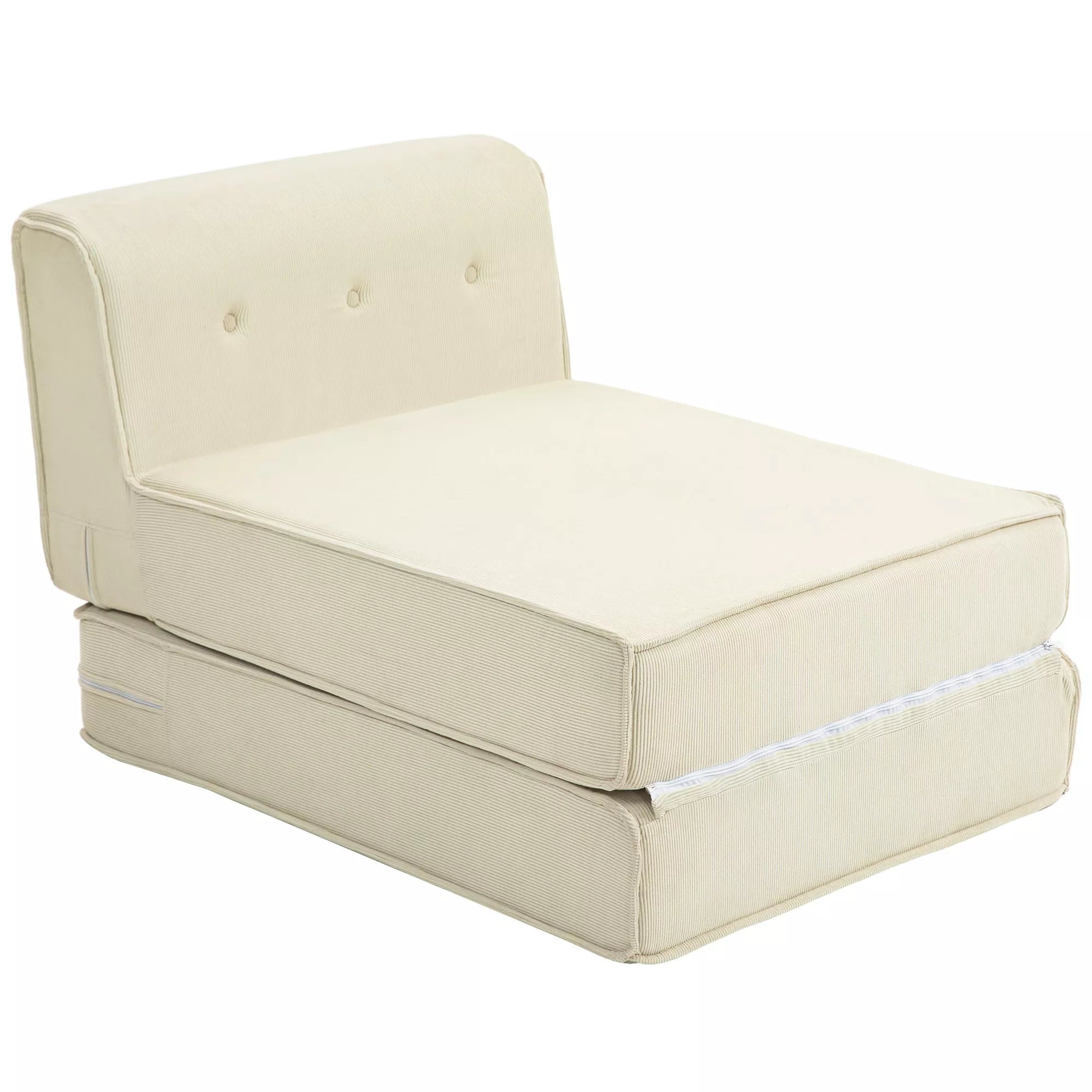 Grindų sofa, sulankstomas svečių čiužinys, lengvas, aksomuotas apvalkalas, 73x100x65 cm, kreminės baltos spalvos