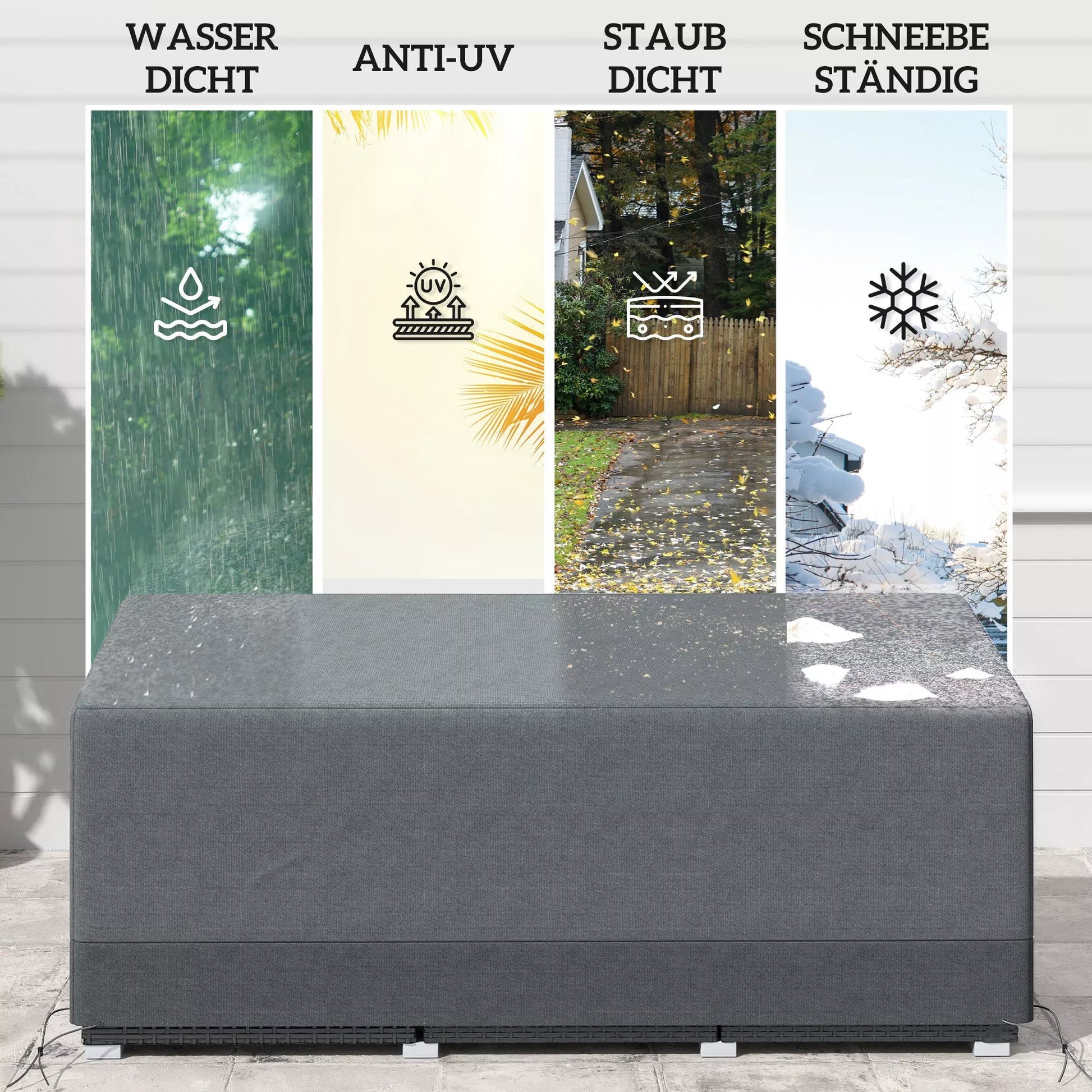 Sodų baldų apsauginis dangtis, atsparus žiemai, vandeniui, UV spinduliams, 600D Oxford audinys, 190,5 x 72 x 76 cm, šviesiai pilkos spalvos