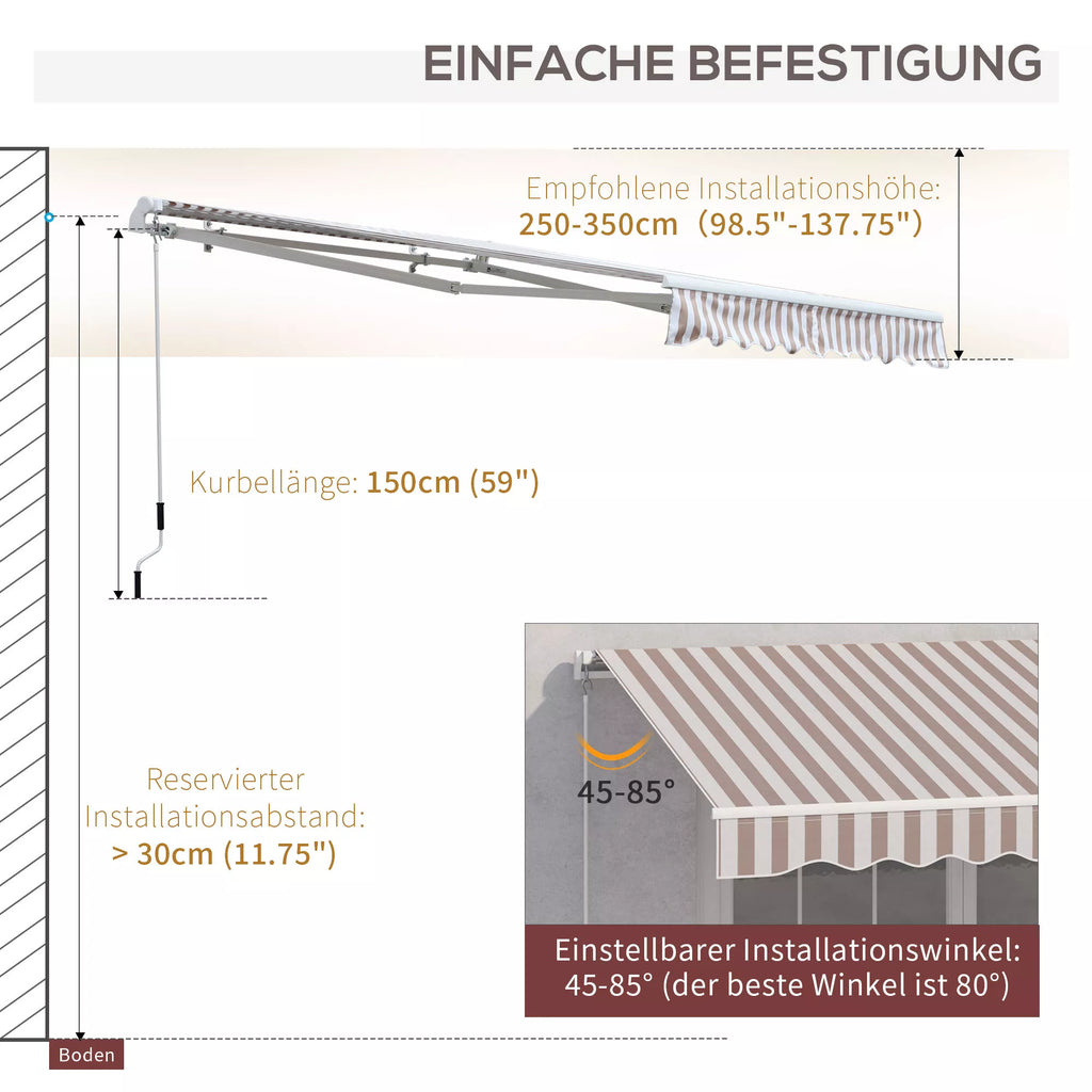 Markizė su rankine, lankstinė markizė, apsauga nuo saulės, montuojama prie sienos, balkonas, aliuminis kalnas 3 x 2,5 m