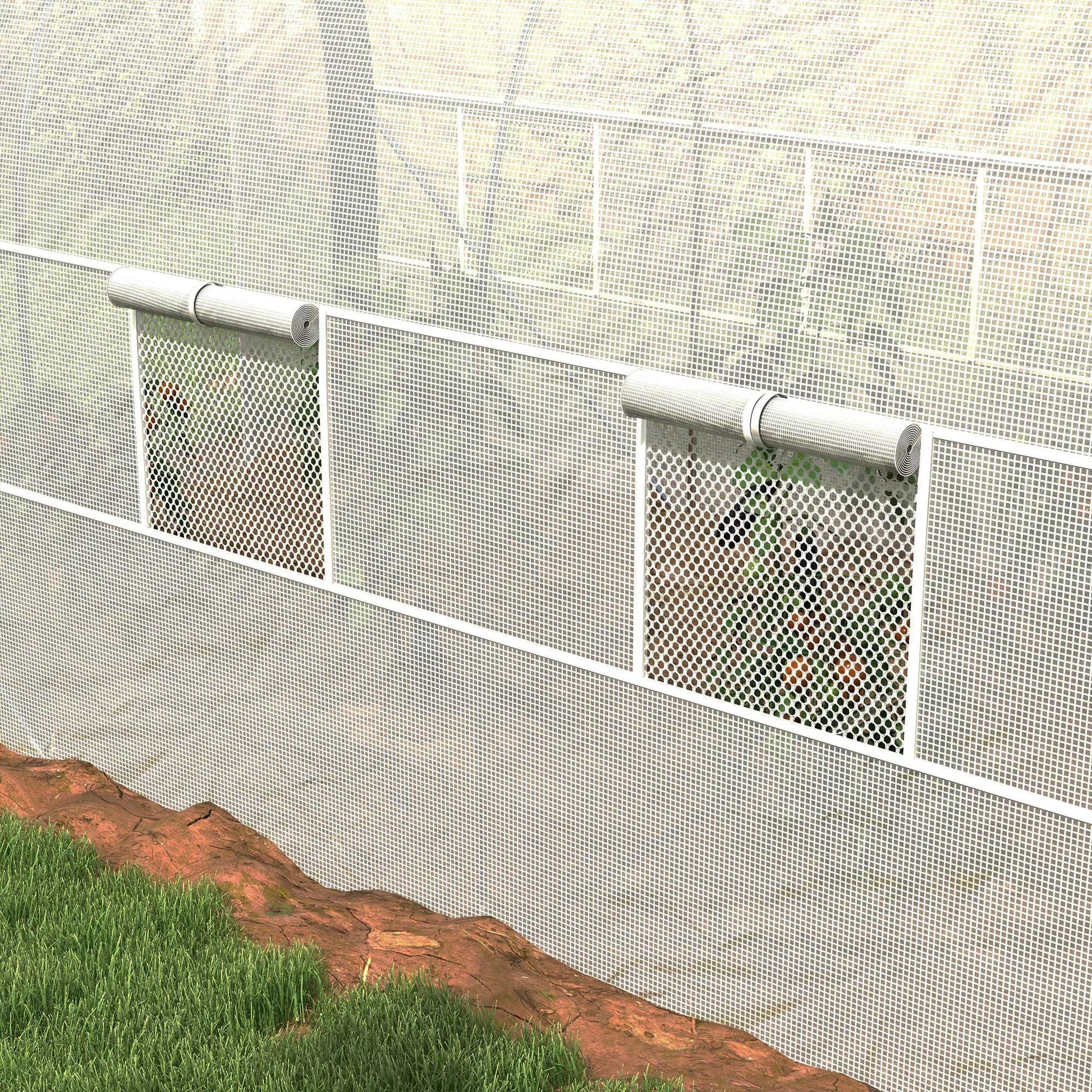 Tunelinis šiltnamis, šiltnamis, užtrauktukinės durys, tinkliniai langai, metalinis rėmas, 3,5 x 2 x 2 m, baltas