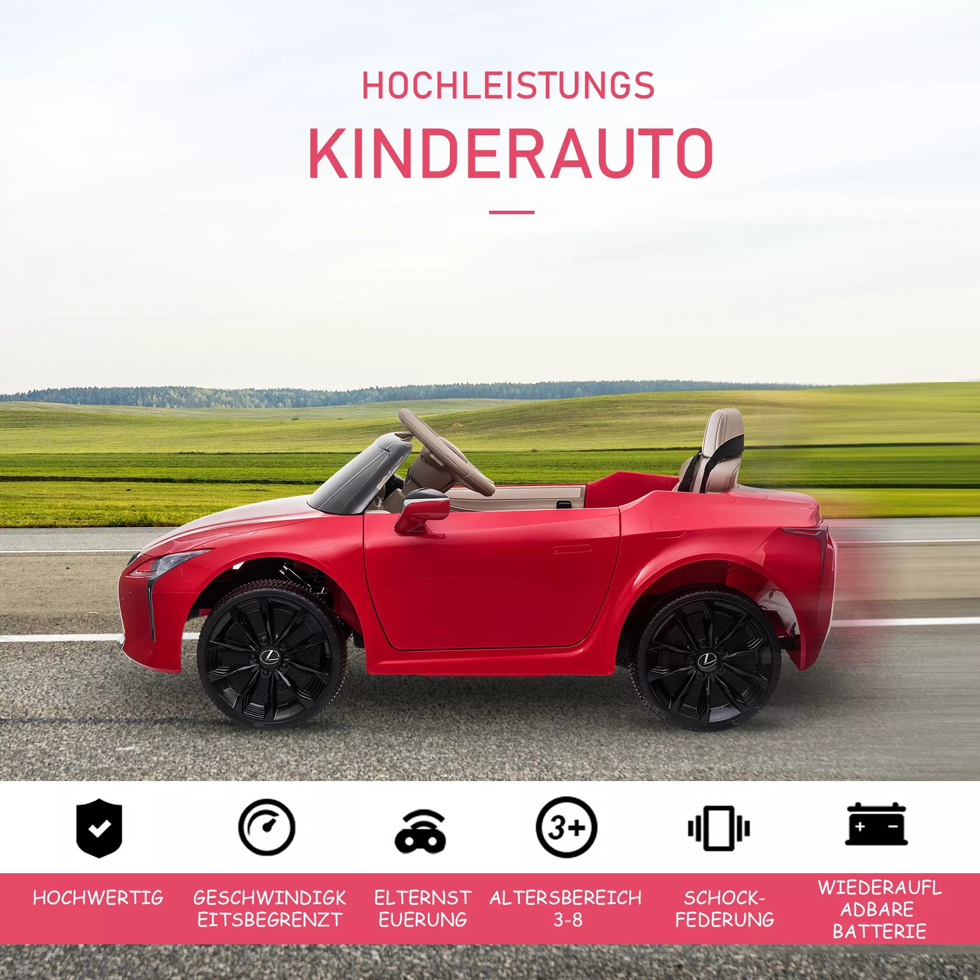 Automobilis rieda asfaltuotu keliu pro žalius laukus