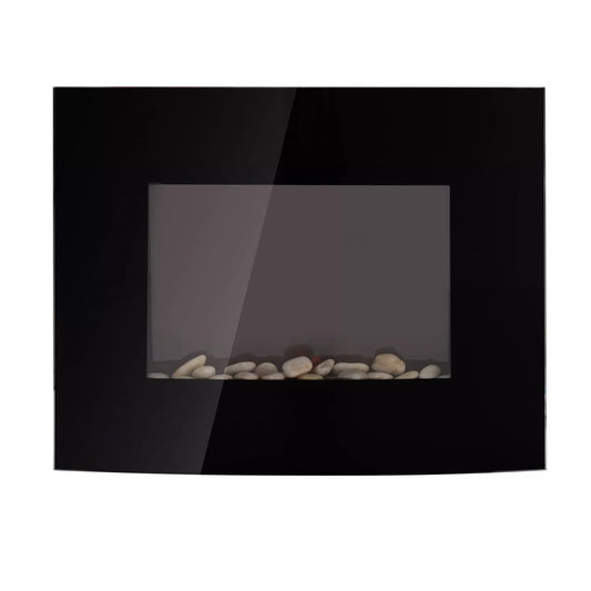 HOMCOM Elektrinis židinys su šildymu, elektrinis židinys su 3D liepsnos efektu, 7 liepsnos spalvos, 900/1800 W, sieninis židinys su laikmačiu, dekoratyvinis židinys su nuotolinio valdymo pultu, juodas, 65 cm