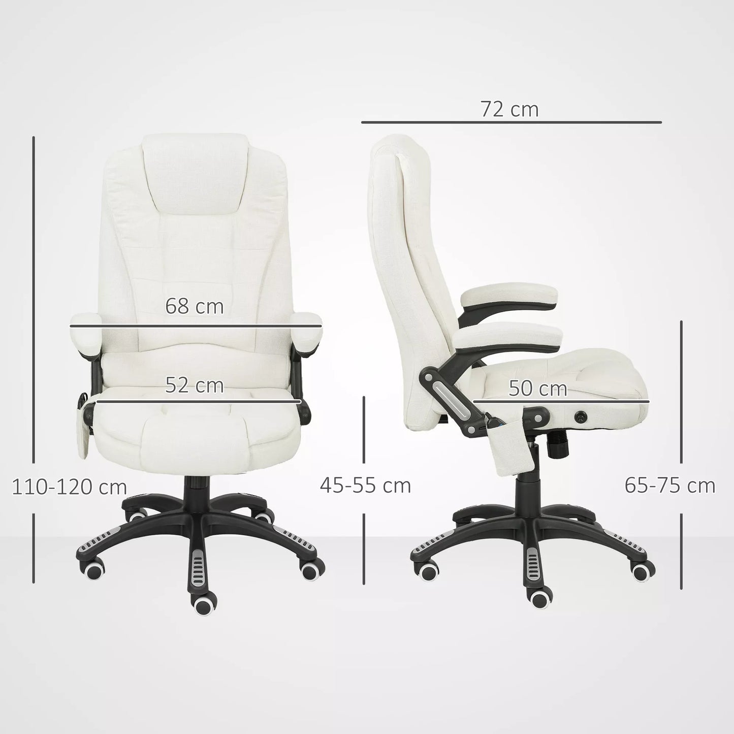Ergonomiška biuro kėdė su masažo funkcija, 68 x 72 x 110–120 cm, kreminės baltumo