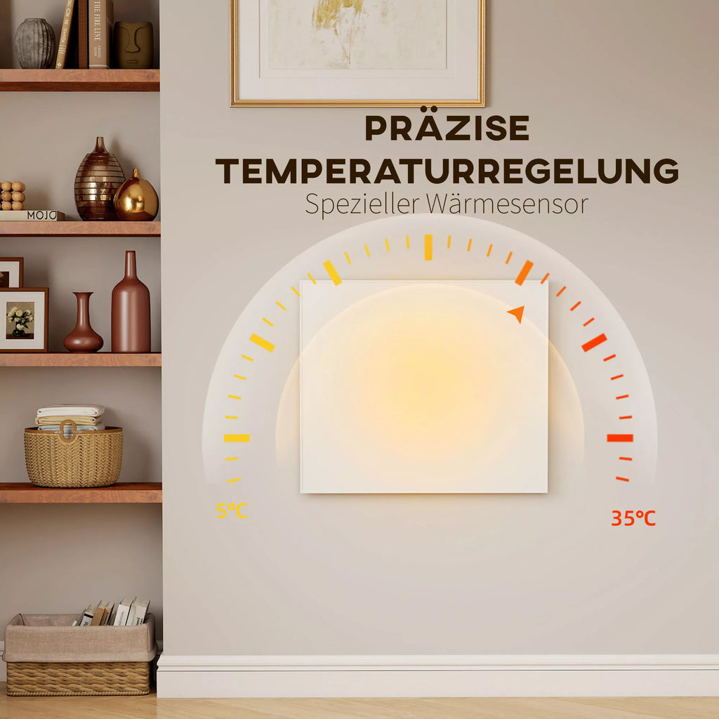 Elektrinis šildytuvas, montuojamas ant sienos, infraraudonųjų spindulių šildytuvas, energiją taupantis, termostatas, laikmatis, nuotolinio valdymo pultas, apsauga nuo perkaitimo