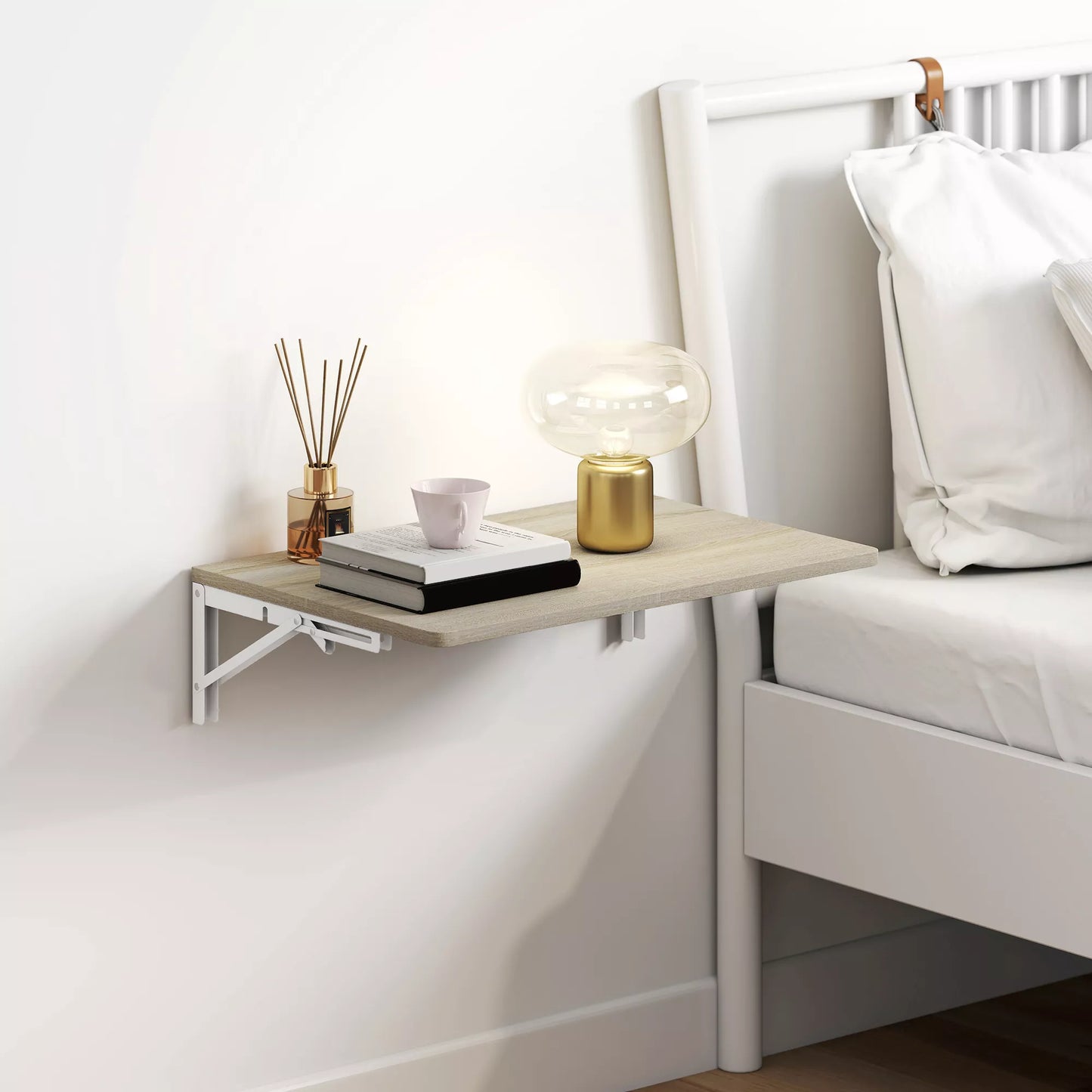 Sieninis sulankstomas stalas, 60x40 cm Sulankstomas stalas, vietą taupantis plaukiojantis stalas su užapvalintais kampais, skirtas namų biurui, svetainei, miegamajam, virtuvei, ąžuolas