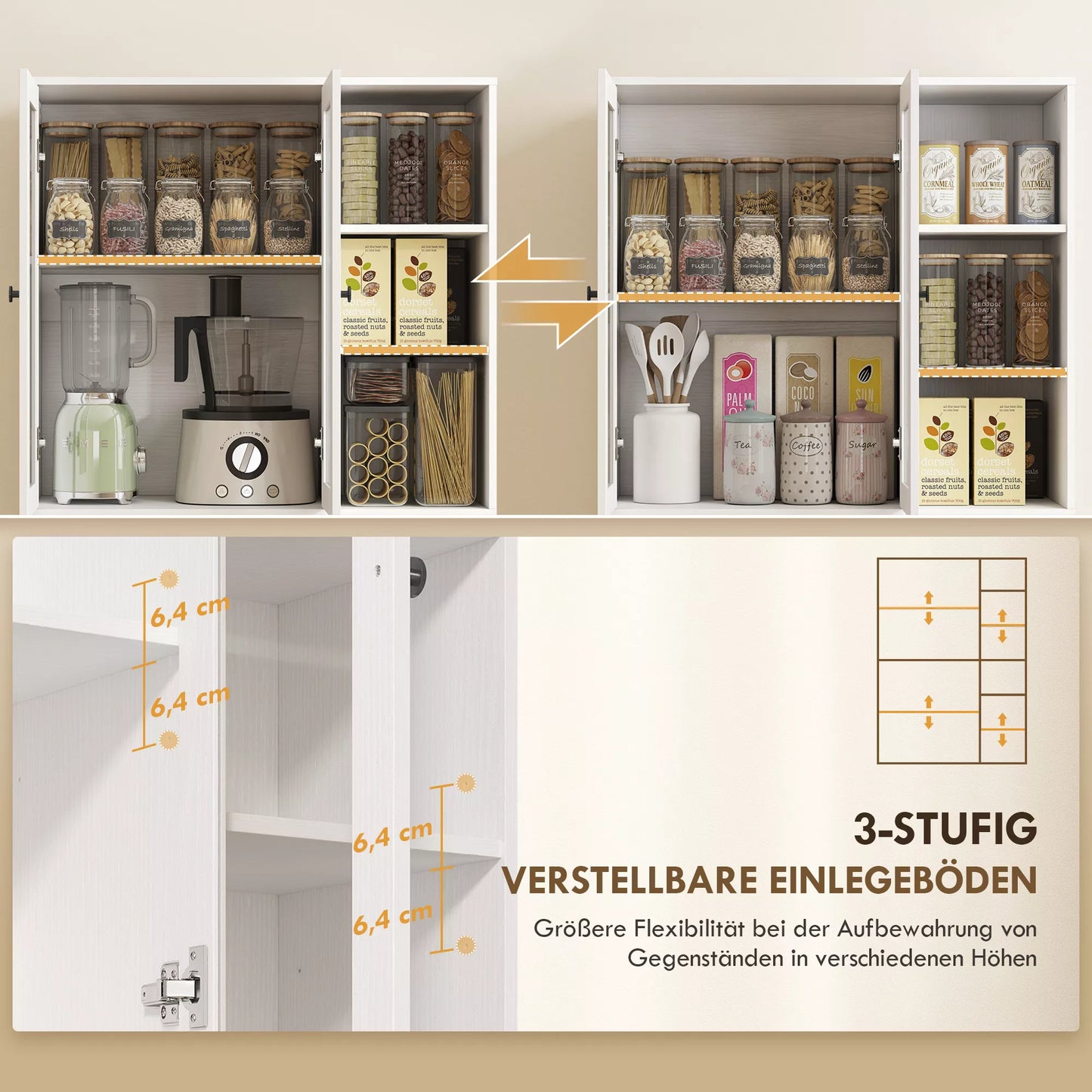 Virtuvės spintelė su stiklinėmis durelėmis, lentynomis, atviromis lentynomis, 172 cm aukščio, MDF, Balta