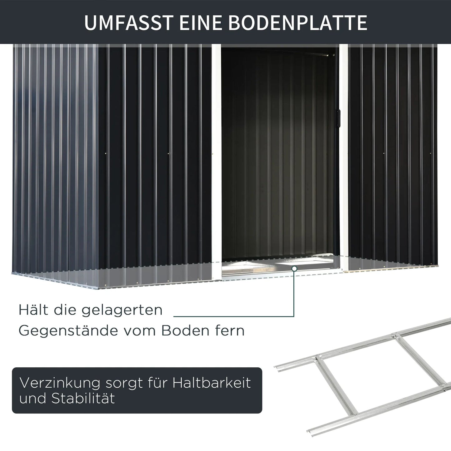 Sodo namelis, įrankių sandėliukas su stumdomomis durimis, vėdinimo langas, plokščias stogas, lauko, plieninis, tamsiai pilkas, 280 x 130 x 172 cm