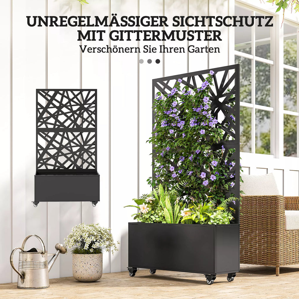 Gėlių dėžė su apsauga nuo žvilgsnių Augalų dėžė su ritininiu grotelėmis 90 x 30 x 160 cm Metalo Juoda