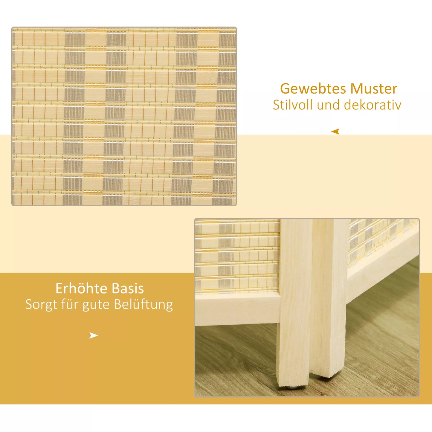4 dalių sulankstoma kambario pertvara 180 x 180 cm, pagaminta iš bambuko ir medvilnės, natūralios spalvos, skirta svetainei, miegamajam