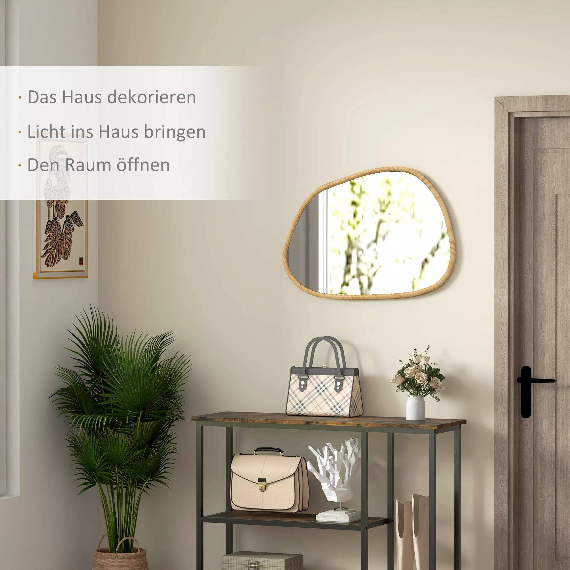 Sieninis veidrodis netaisyklingos formos 80x60 cm, natūralios medienos
