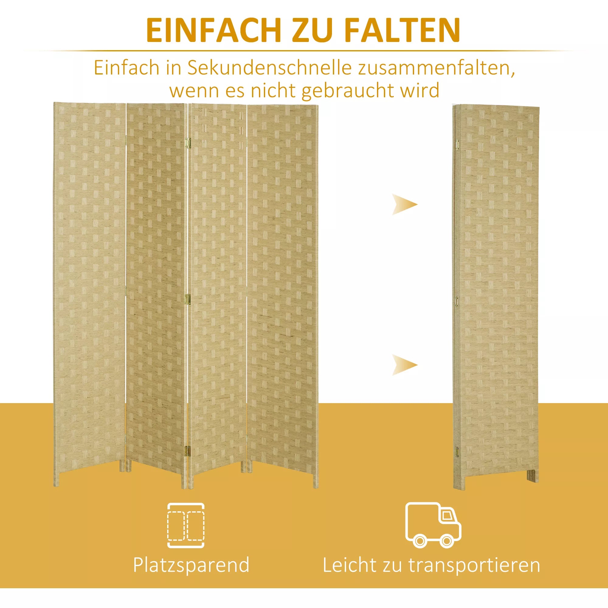 4 dalių paravanas 159,5x169,5 cm Kambario pertvara iš banguotos pluošto medžiagos, skirta svetainei Ruda