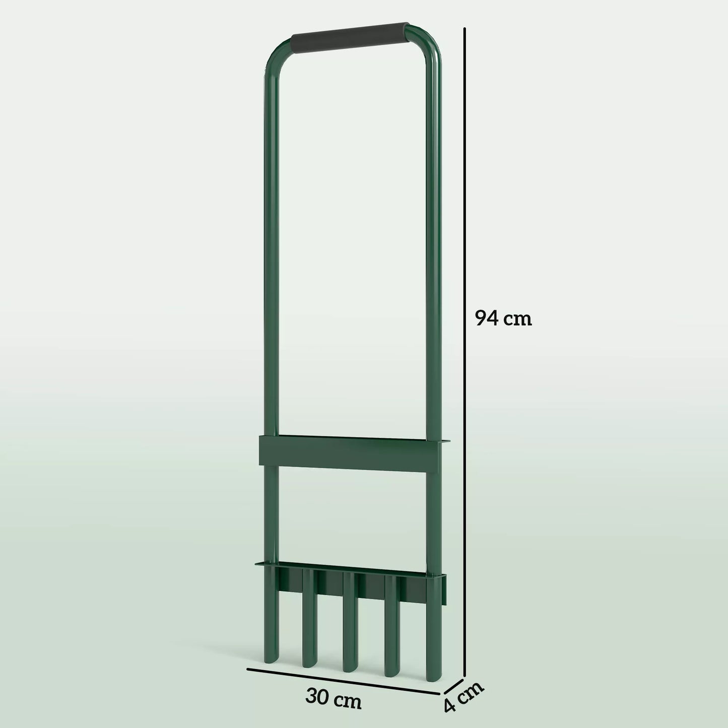 Rankinis vejos aeratorius 30 cm pločio su neslystančia rankena sodui ir kiemui, tamsiai žalias