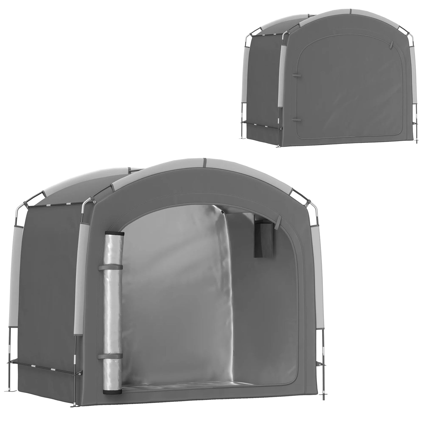 Dviračių garažo palapinė, nešiojamas dviračių dangtis 3–4 dviračiams su 2 šoninėmis kišenėmis, 205 x 140 x 188 cm, tamsiai pilkos spalvos