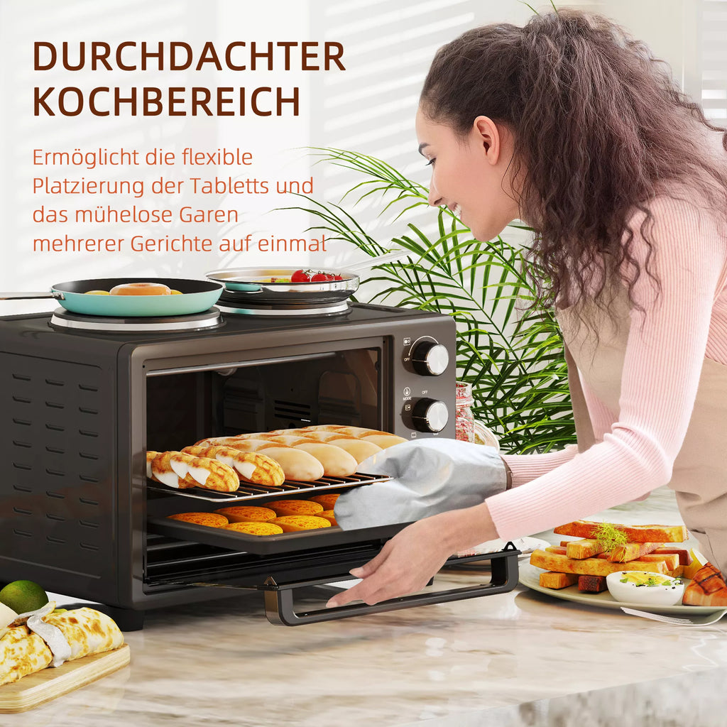 Mini orkaitė su kaitlentėmis 28 l, 2600 W, juoda