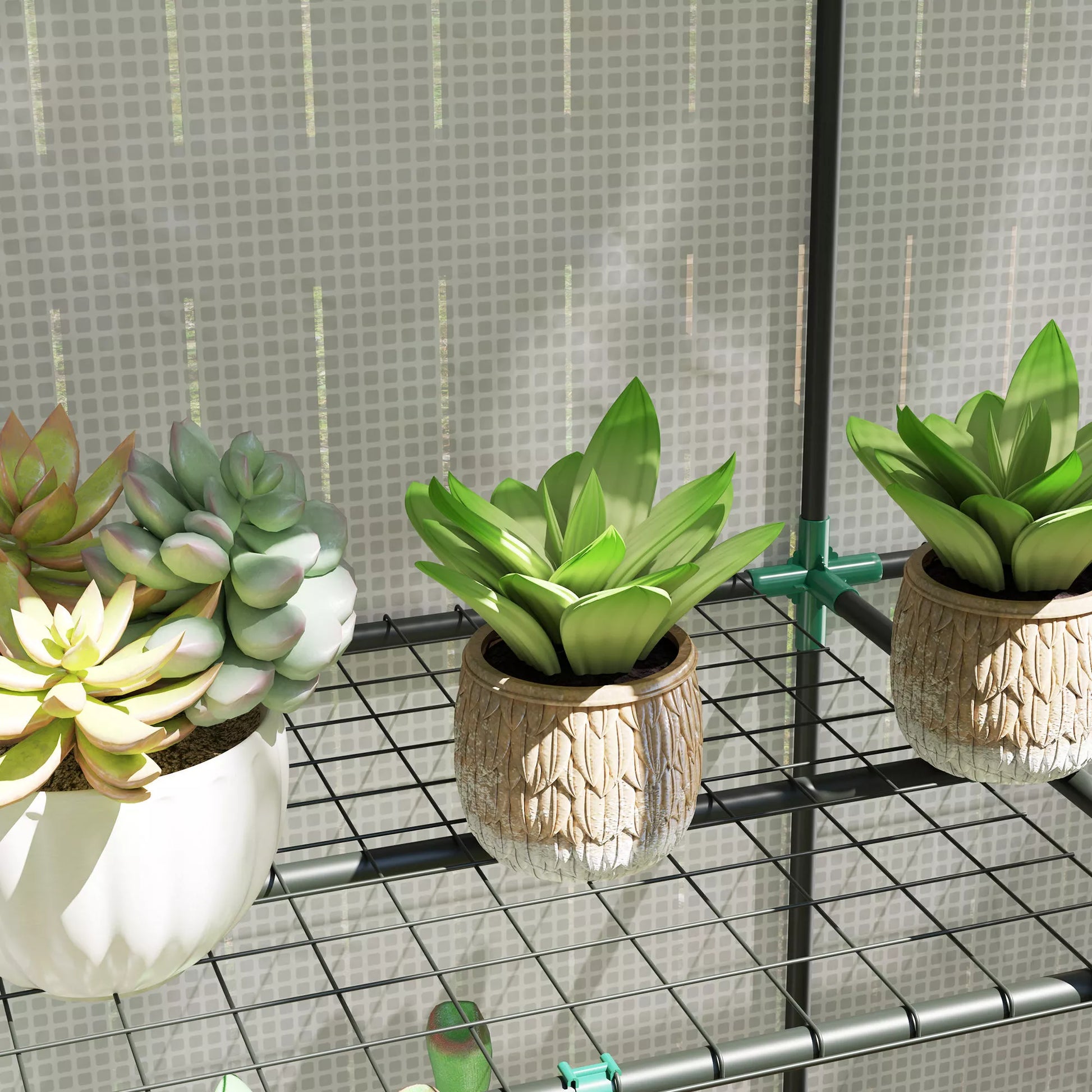 Mini šiltnamis su 3 lentynų stelažu, plastikiniu dangčiu, atsparus UV spinduliams, nešiojamas, su slankiosiomis durimis, 144 x 48 x 152 cm, balta