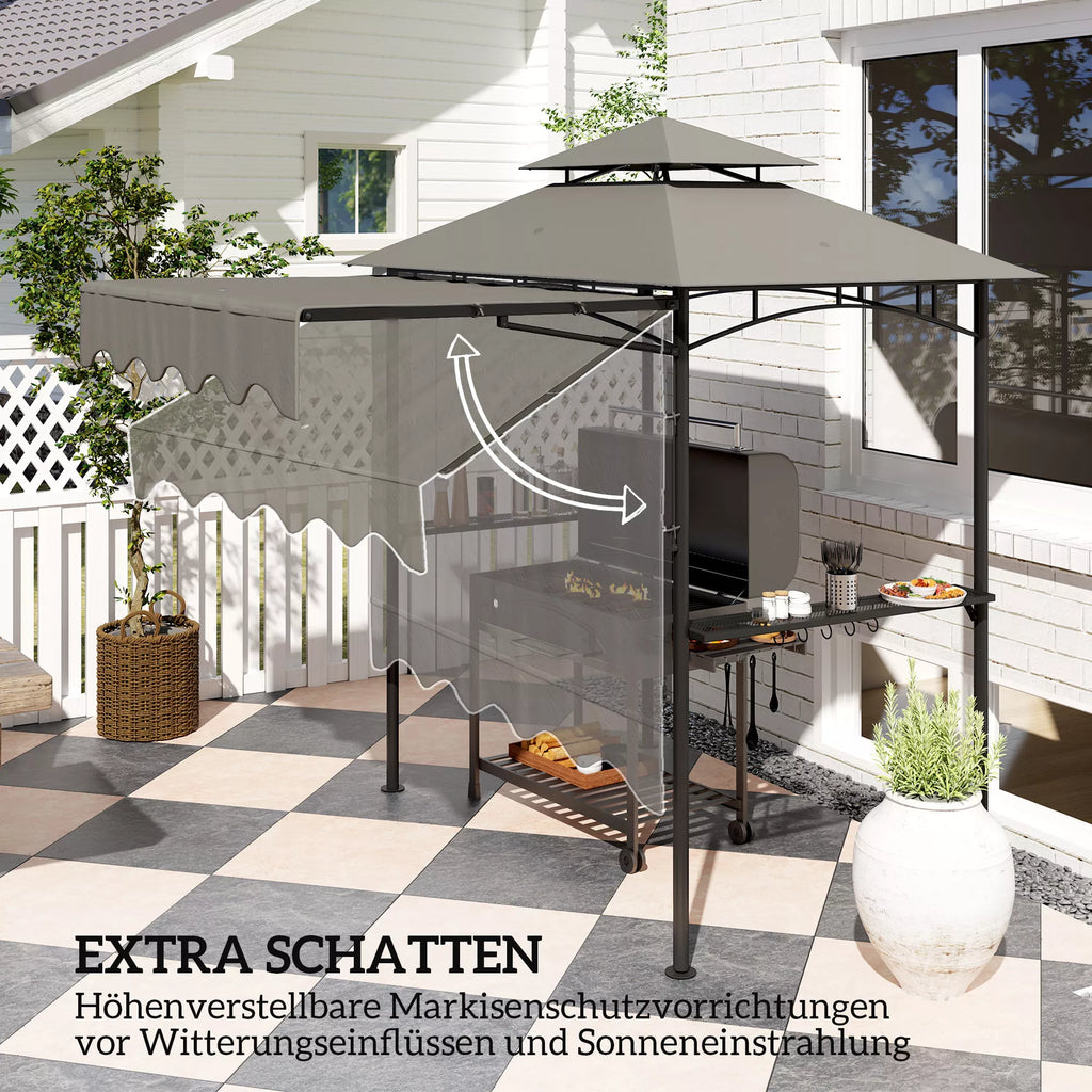 Grillpavillon 242x232x248 cm vandeniui atsparus, ugniai atsparus sodo paviljonas su dvigubu stogu Pilkos spalvos