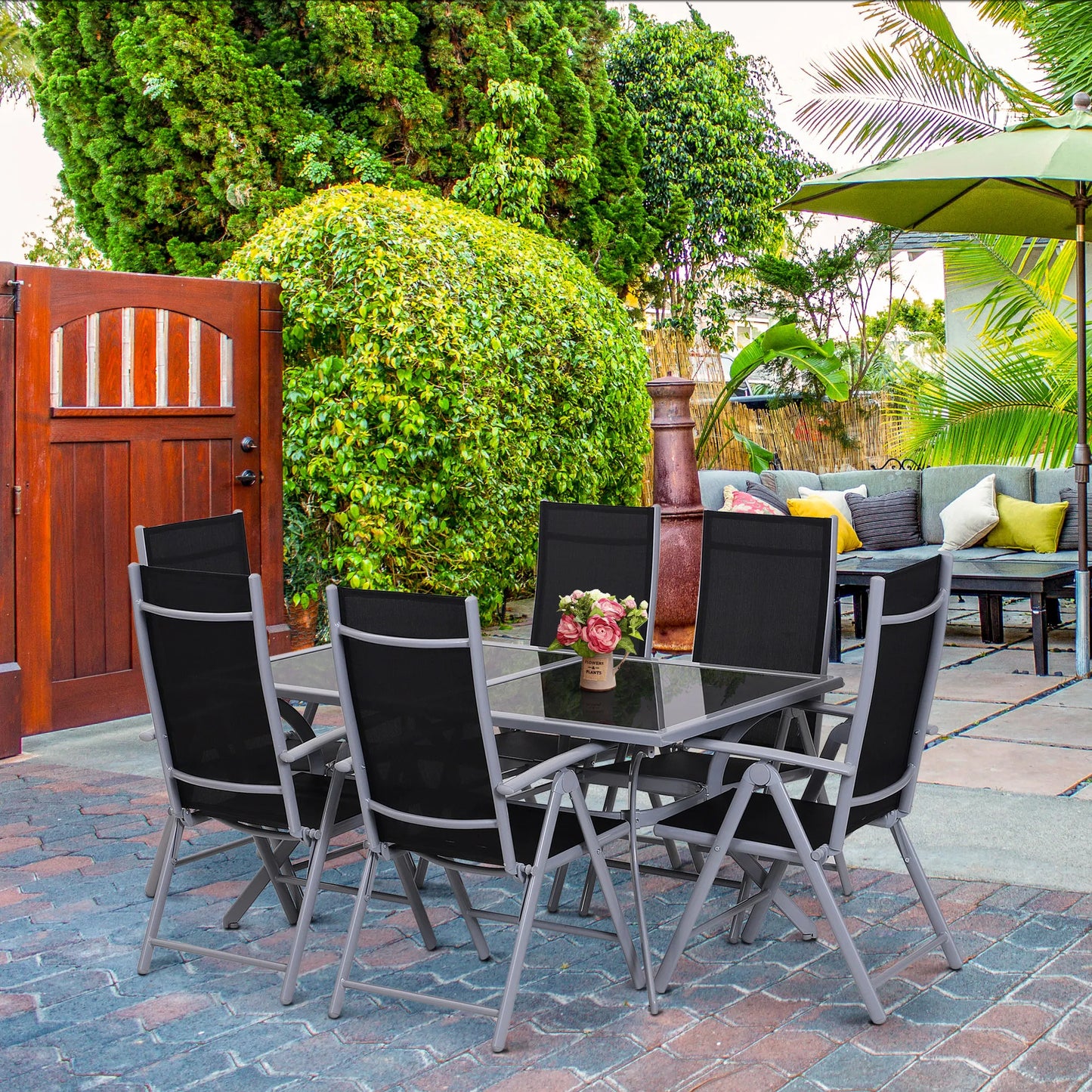 Lauko baldų komplektas 6 žmonėms, sėdimoji grupė, sodo baldų komplektas, aliumininis