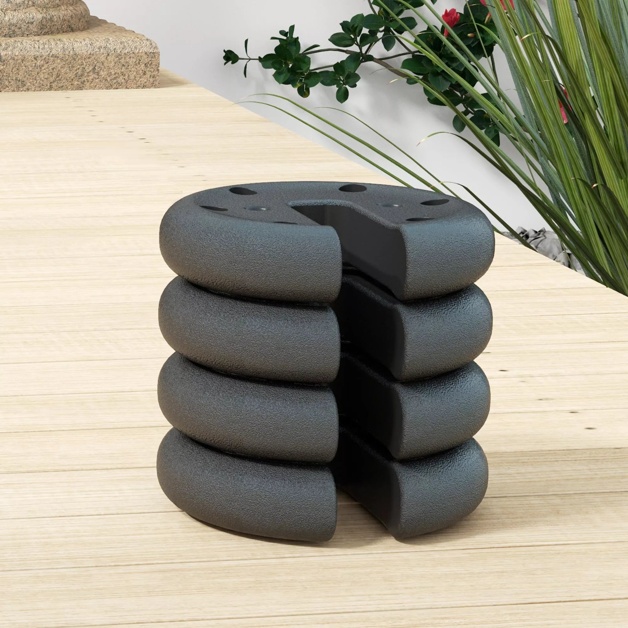 4 x 2,2 kg svorio paviljonui, alaus palapinei, sukraunami, cementinis branduolys, Ø 20 x 4,5 cm, juodi