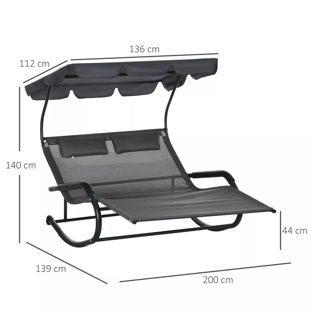 Techninė schema su gulto matmenimis: ilgis 200 cm, plotis 136 cm, aukštis 140 cm, sėdimosios dalies aukštis 44 cm.