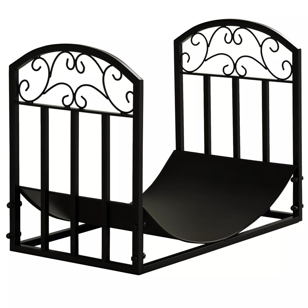 Laikiklis malkoms prie židinio, 60 kg keliamoji galia, metalinis, juodas, 60,5 x 36 x 46,5 cm