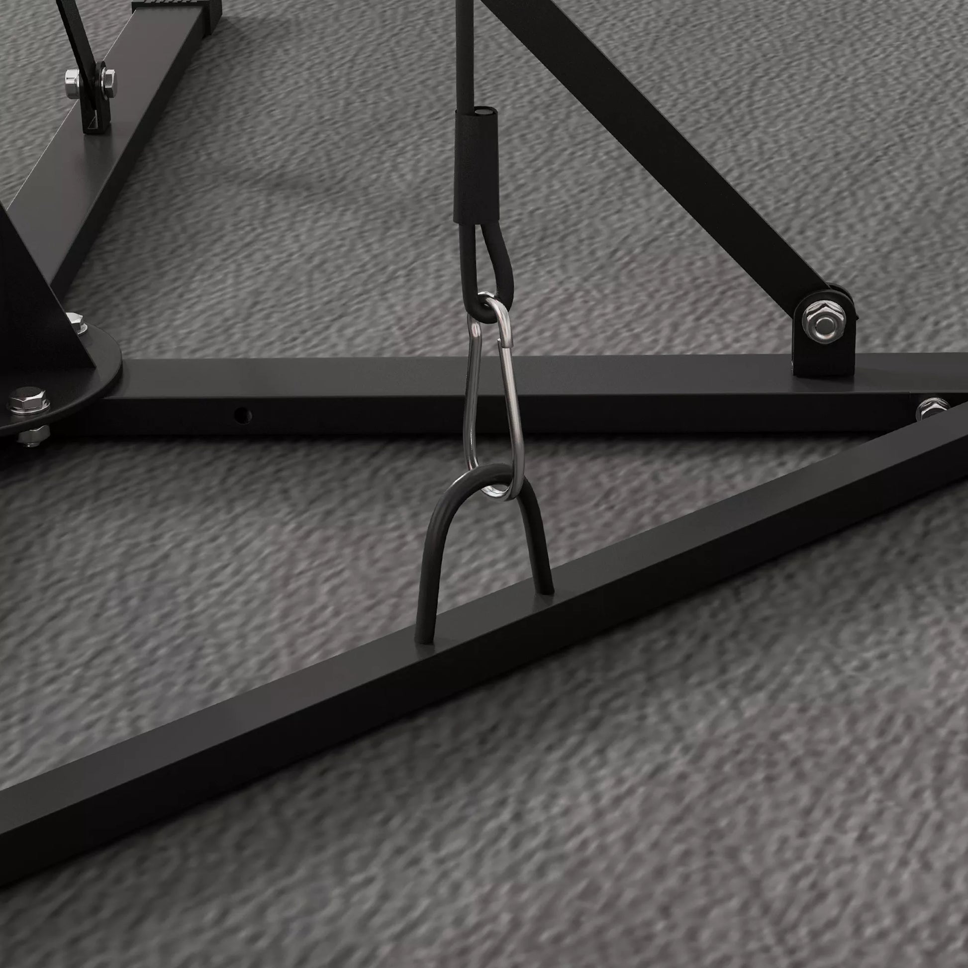 Smūgių maišo stovas, reguliuojamo aukščio, su greičio kamuoliu, metaliniu rėmu, 160 I x 145 P x 175-220 A cm, juodas