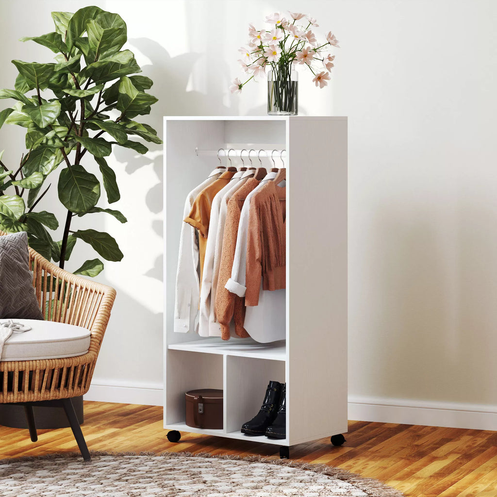Spinta Garderobe, 60 cm x 40 cm x 127 cm, 1 drabužių pakaba, 2 lentynos, balta