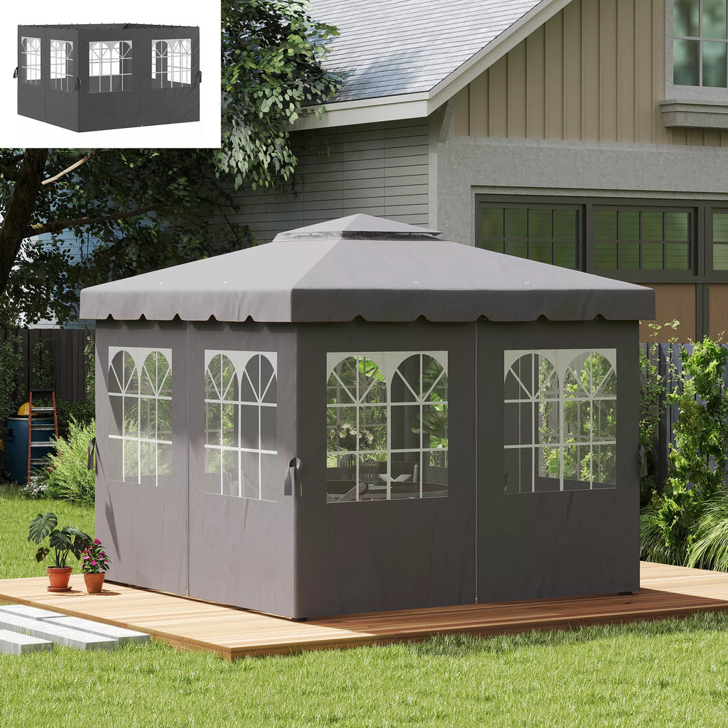 Pavilion sienos, 4 sienų panelės sodo paviljonui, su užtrauktuku, 3 x 4 m paviljonas, tamsiai pilkos spalvos