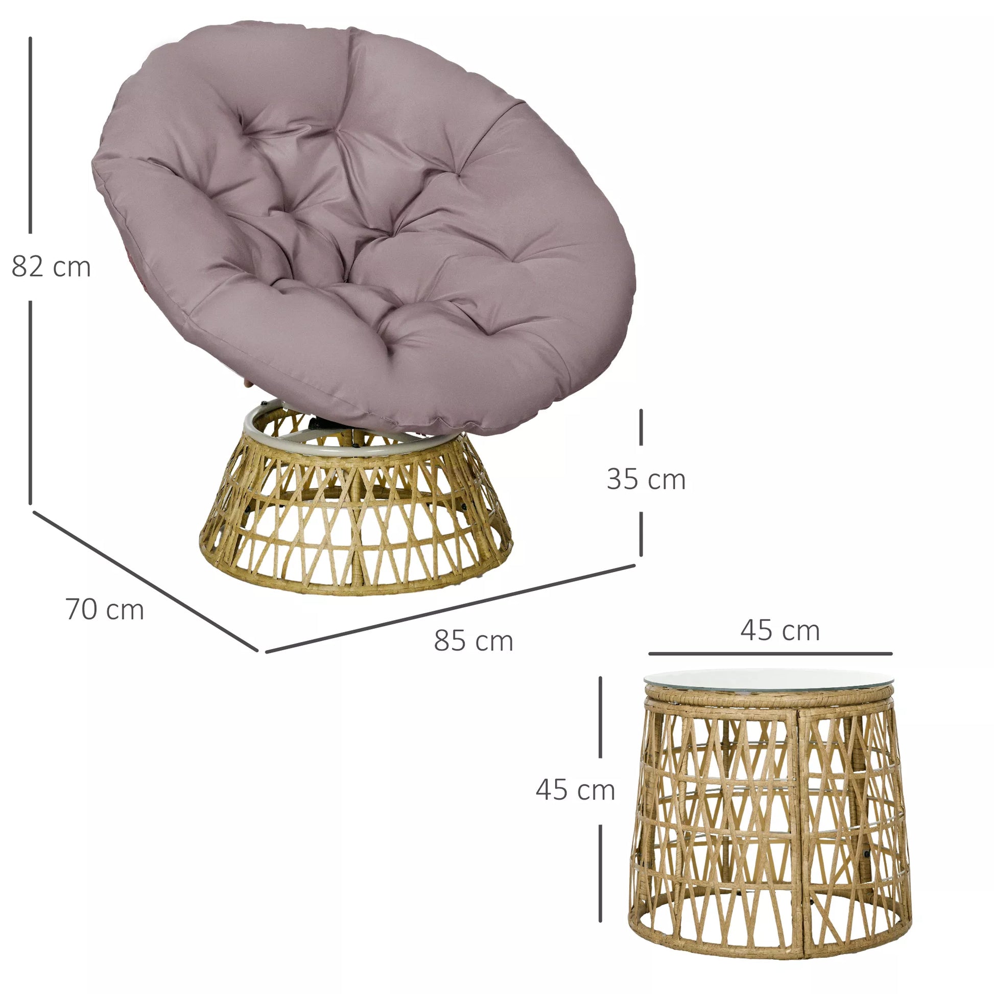 Bistro rinkinys Balkono rinkinys Terasos rinkinys, atsparus atmosferos poveikiui, nuimami pagalvėlės, 85 cm x 70 cm x 82 cm, natūralus + šviesiai rudos spalvos