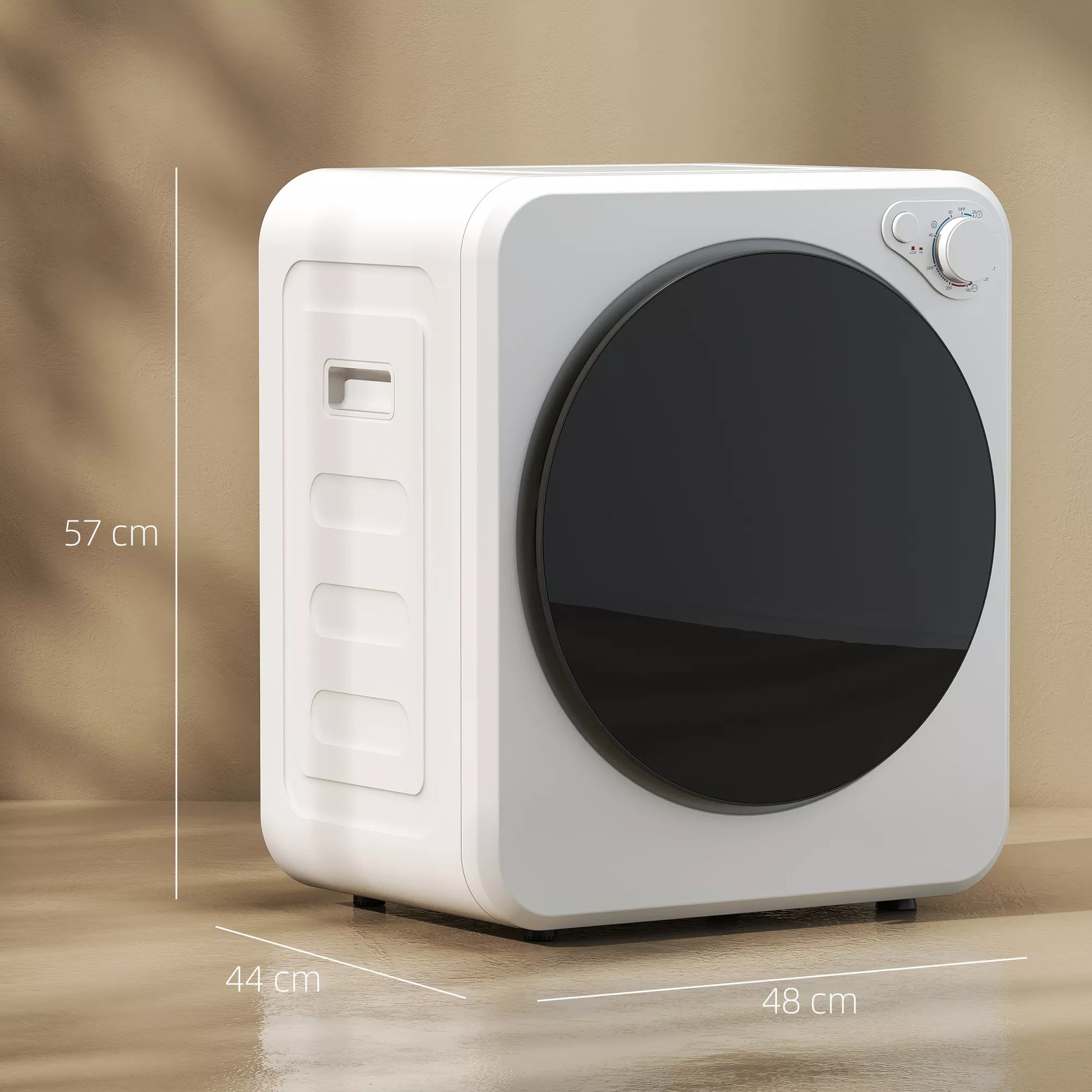Mini džiovyklė su penkiomis programomis, ventiliacinė būgninė džiovyklė, nerūdijantis plienas, 4 kg, balta
