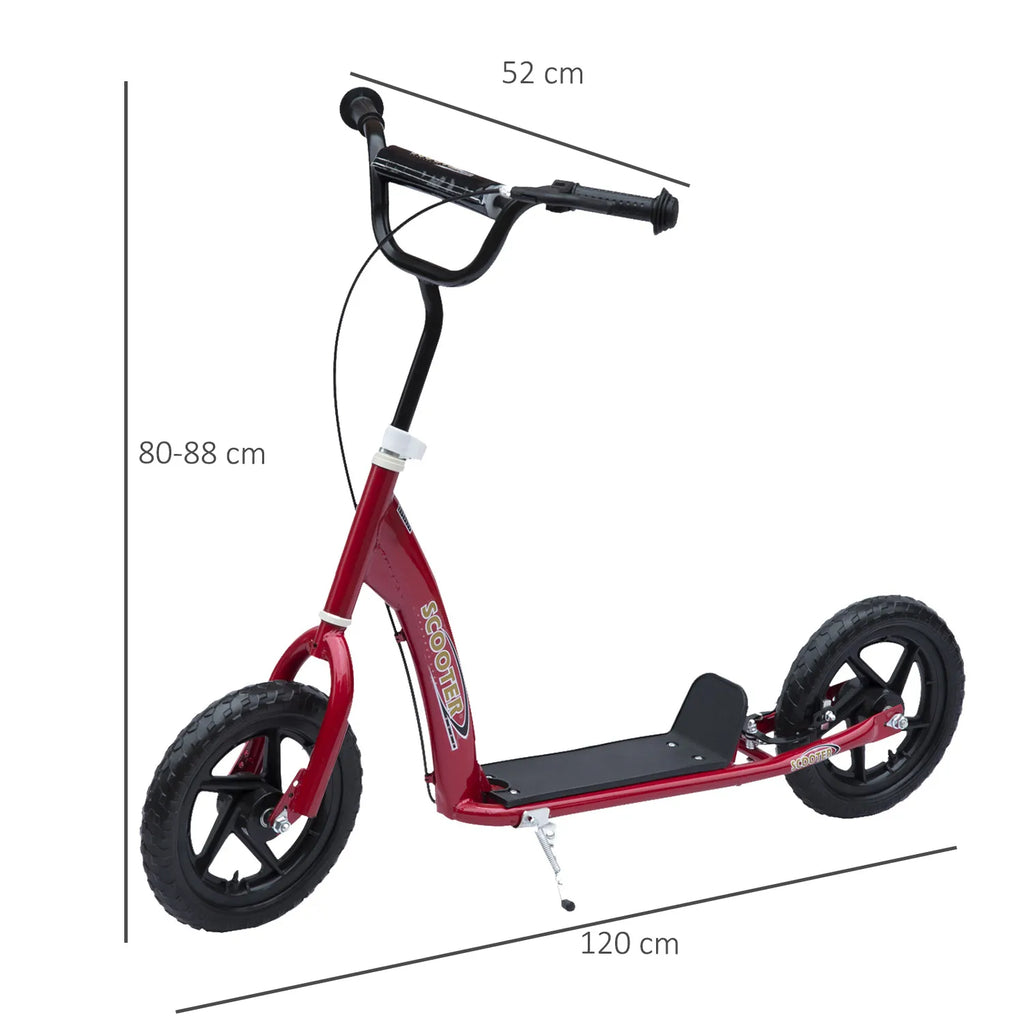Vaikų paspirtukas su galiniu stabdžiu Kickscooter 12 colių paspirtukas Roller Scooter Cityroller vaikams Kickboard Reguliuojamo aukščio plienas EVA Raudonas 120 x 52 x 80-88 cm