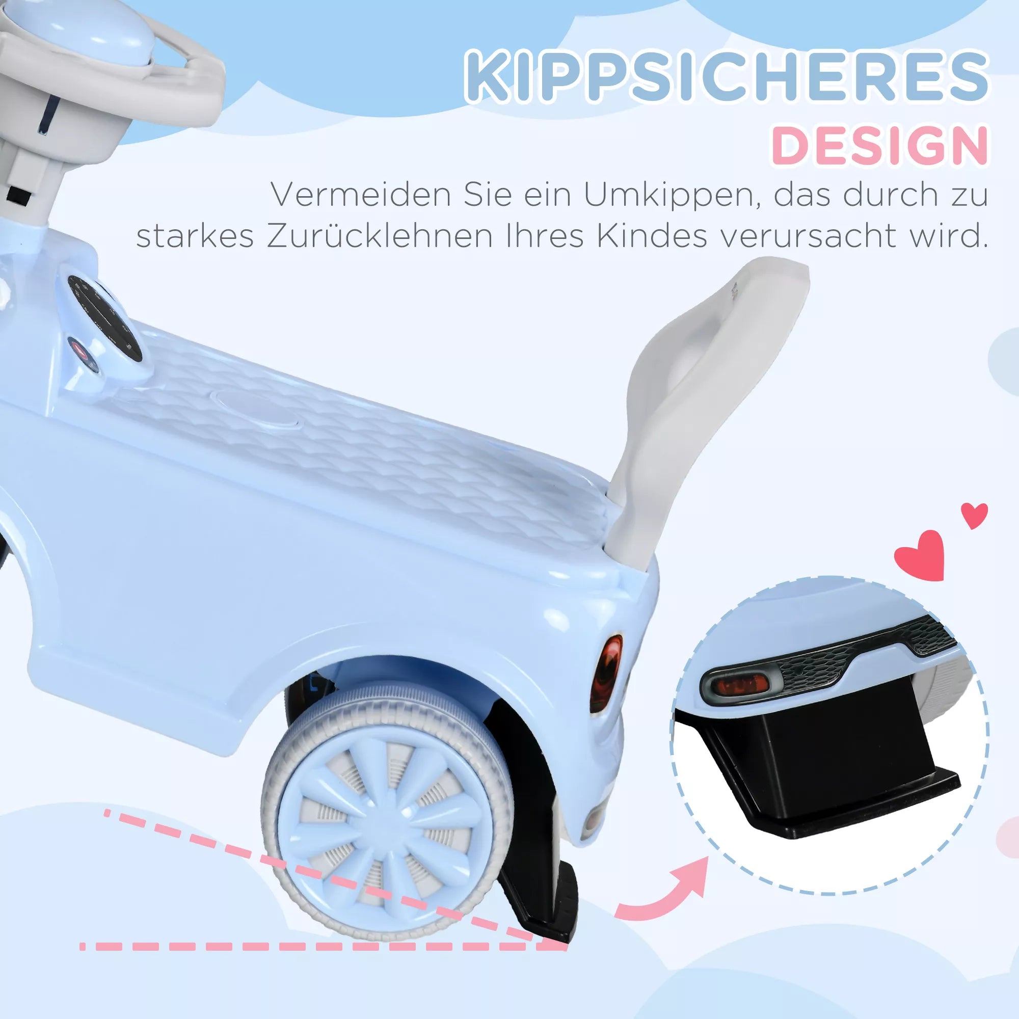 Paspiriamas automobilis vaikams nuo 18 mėn., iki 25 kg, šviesiai mėlynas