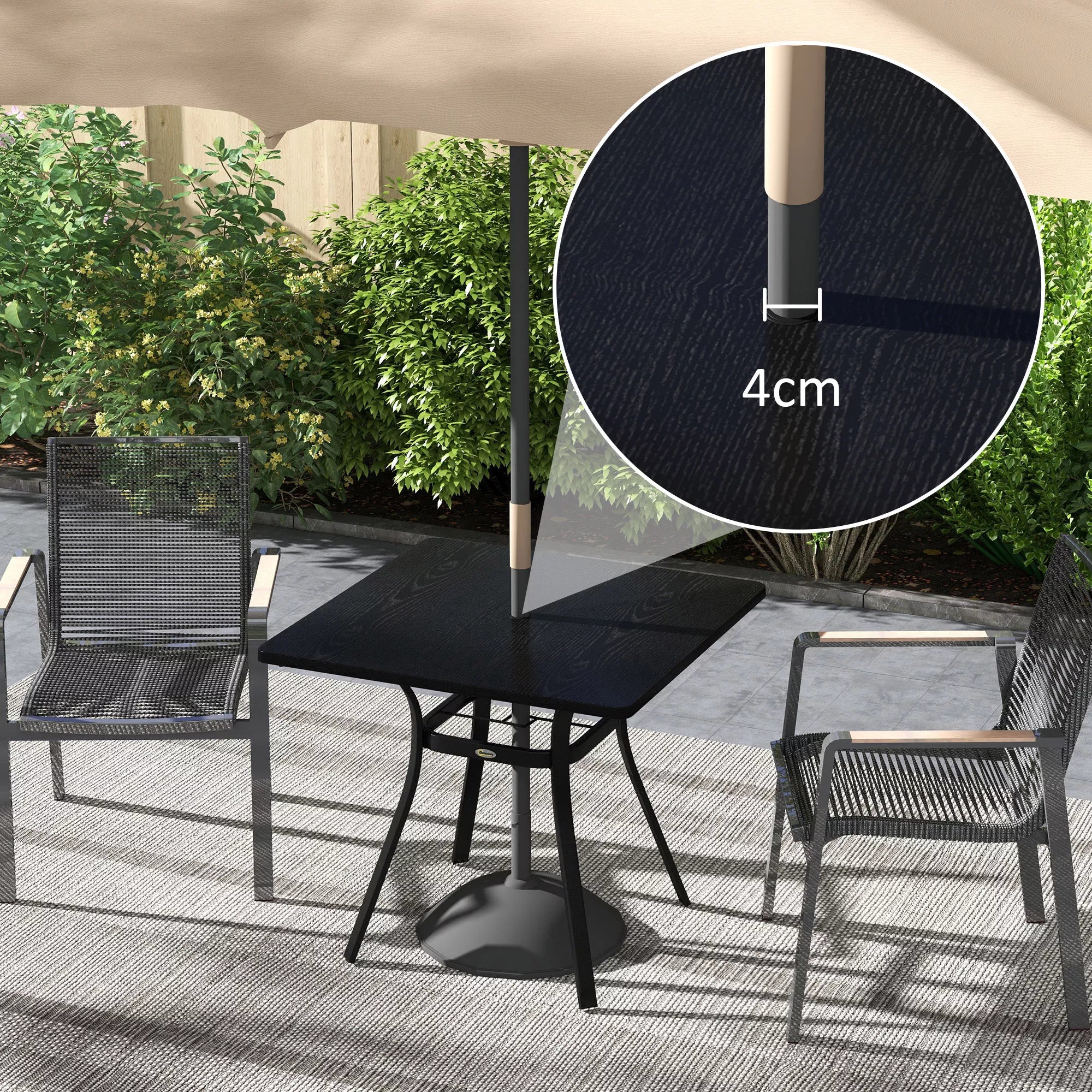 Lauko stalas 4 asmenims, plieninis rėmas, 80L x 80B x 72H cm, juodas