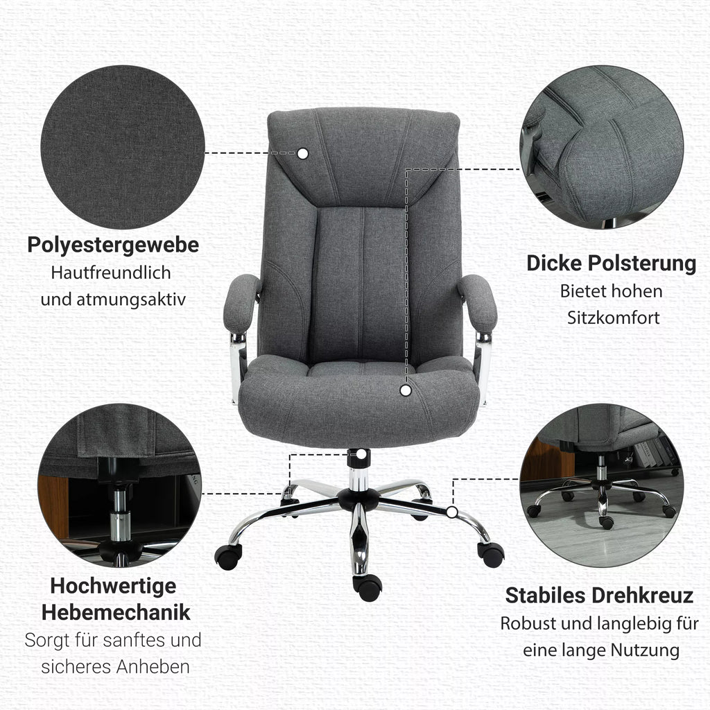 Biuro kėdė su sūpynės funkcija Ergonomiška kėdė su paminkštintais porankiais Galvos atrama Reguliuojamo aukščio biuro kėdė Sukiojama kėdė su atlošu Nailonas Pilka 65 x 78 x 110-118 cm