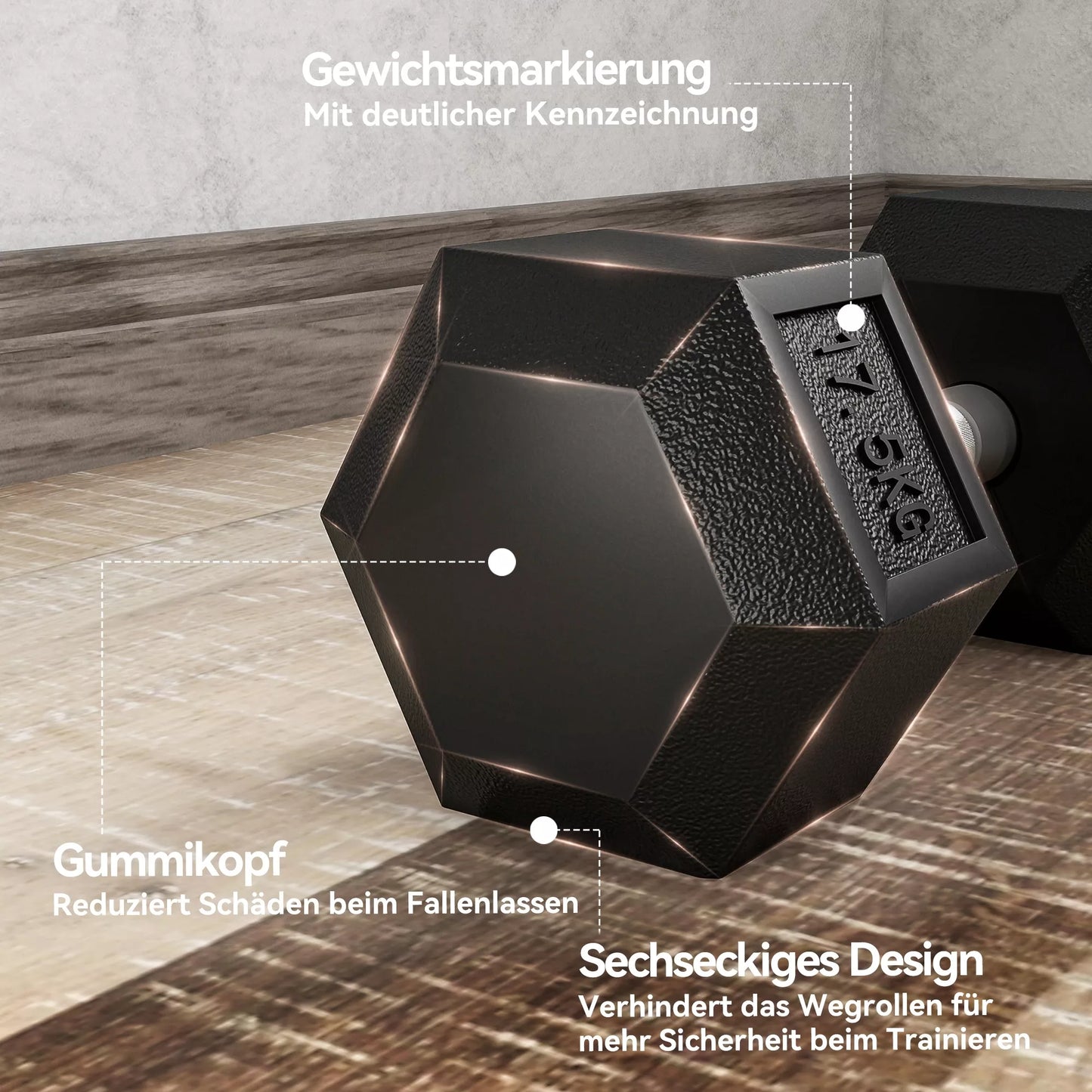 Hantelis, 35 kg, Neslystanti rankena, Juoda + Sidabrinė