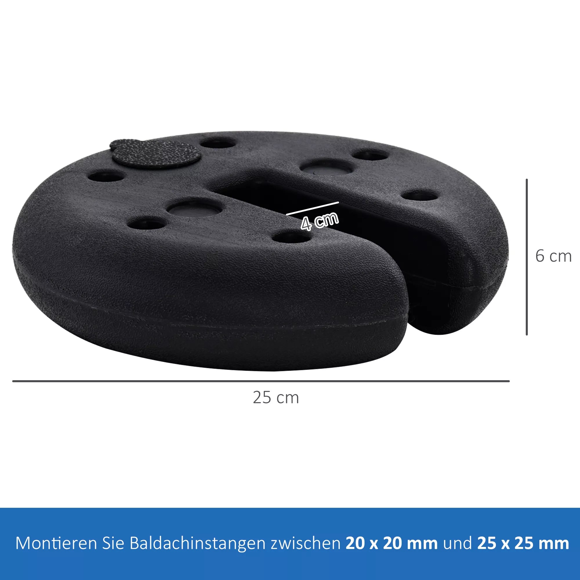 Paviljono stovas, 4 vnt. Svoris Šventinis palapinės paviljono svoris, užpildomas iki 5 kg Svoriai paviljonui Paviljonų svoriai Ø25 x 6 cm Juodi