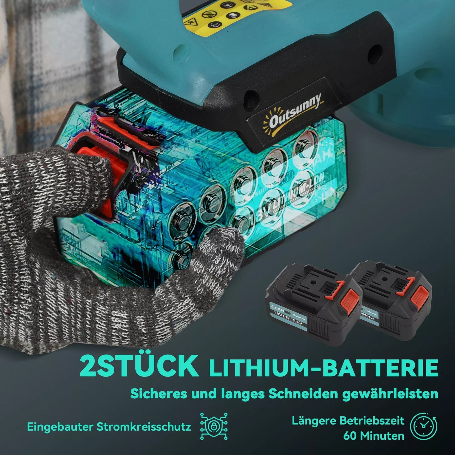 Elektrinės gyvatvorių žirklės su akumuliatoriumi, elektrinis gyvatvorių genėtuvas, 51 cm pjovimo ilgis, variklis, mėlynas akumuliatorius