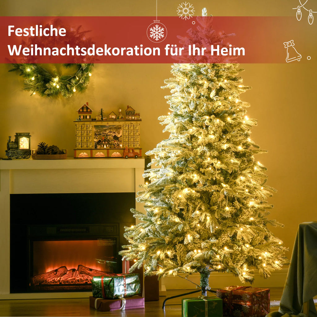 Dirbtinė Kalėdų eglė, su dirbtiniu sniegu, LED lemputėmis, 180 cm, žalia + balta