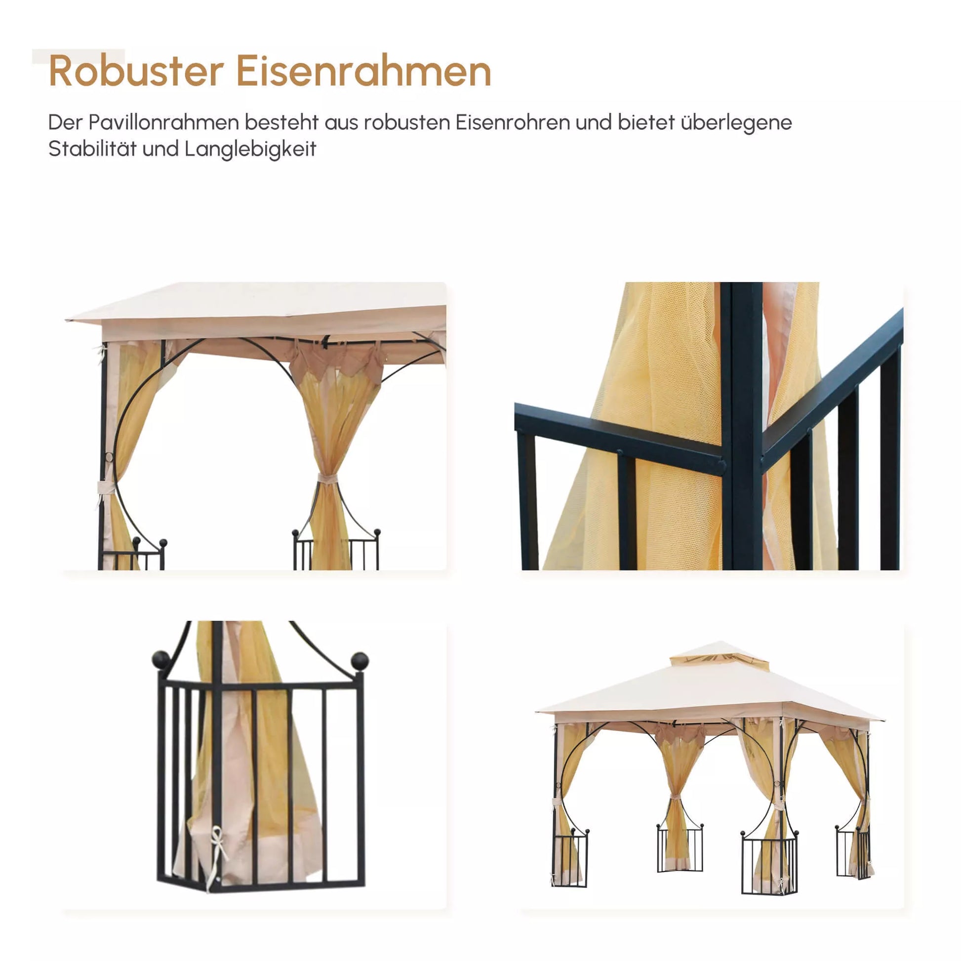 Sodo pavėsinė-palapinė, su tvirtinimo detalėmis, atspari oro sąlygoms, 295 cm x 295 cm x 275 cm. Smėlio spalvos + Juoda