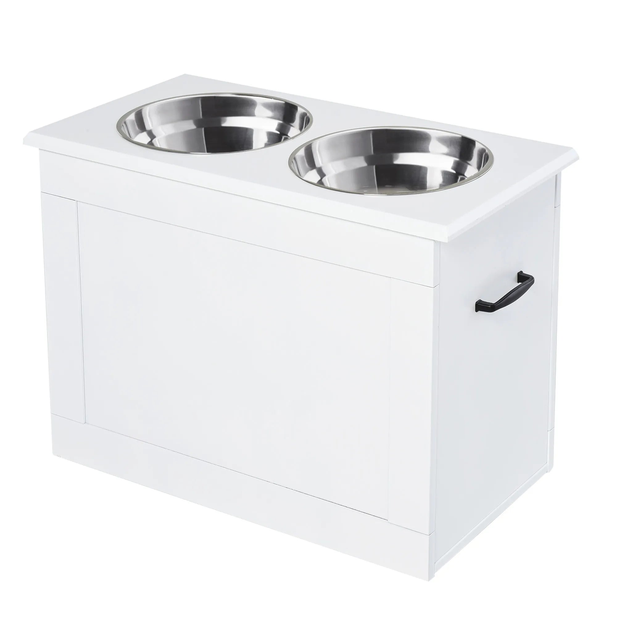 Paaukštinti šunų dubenėliai su spintele 2 x 2000 ml, balti
