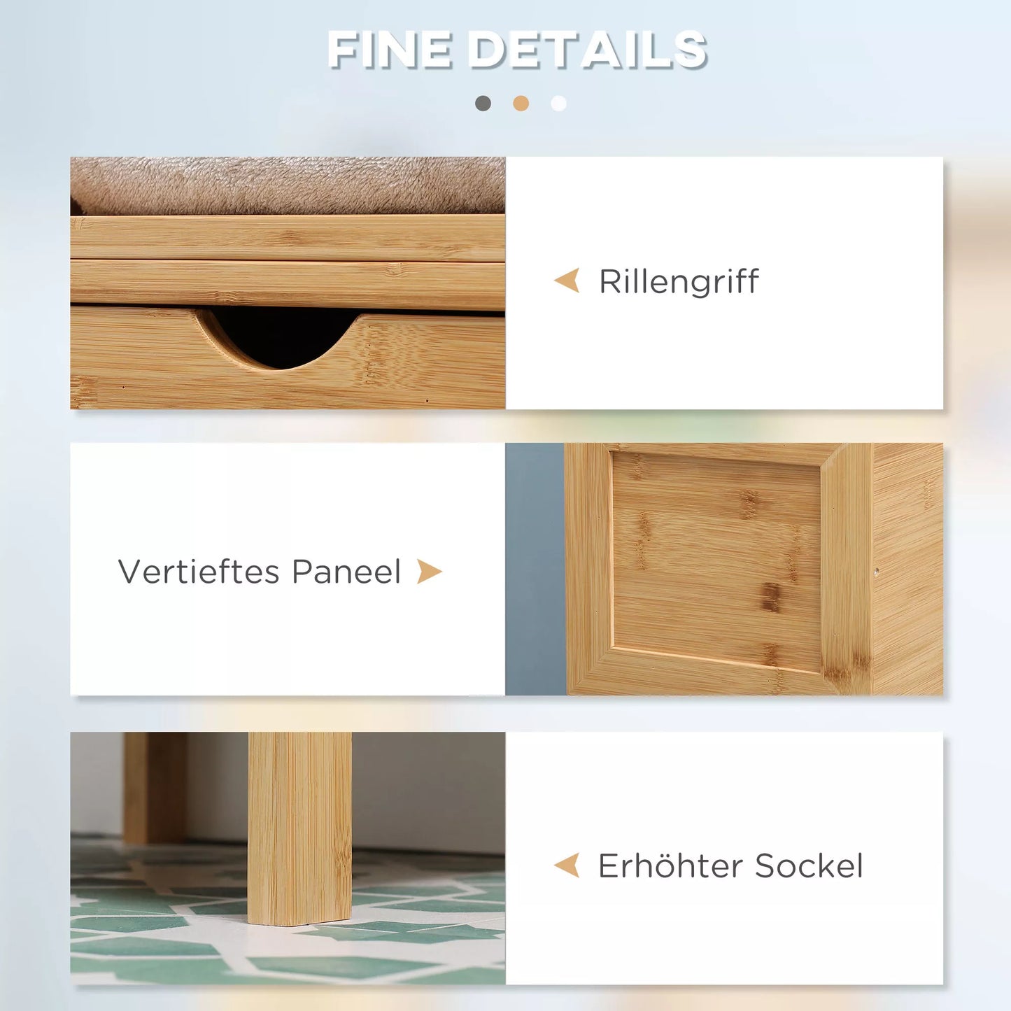 Vonios spintelė, 3 lentynos, 2 stalčiai, bambukas, 30 cm x 30 cm x 140 cm, natūrali