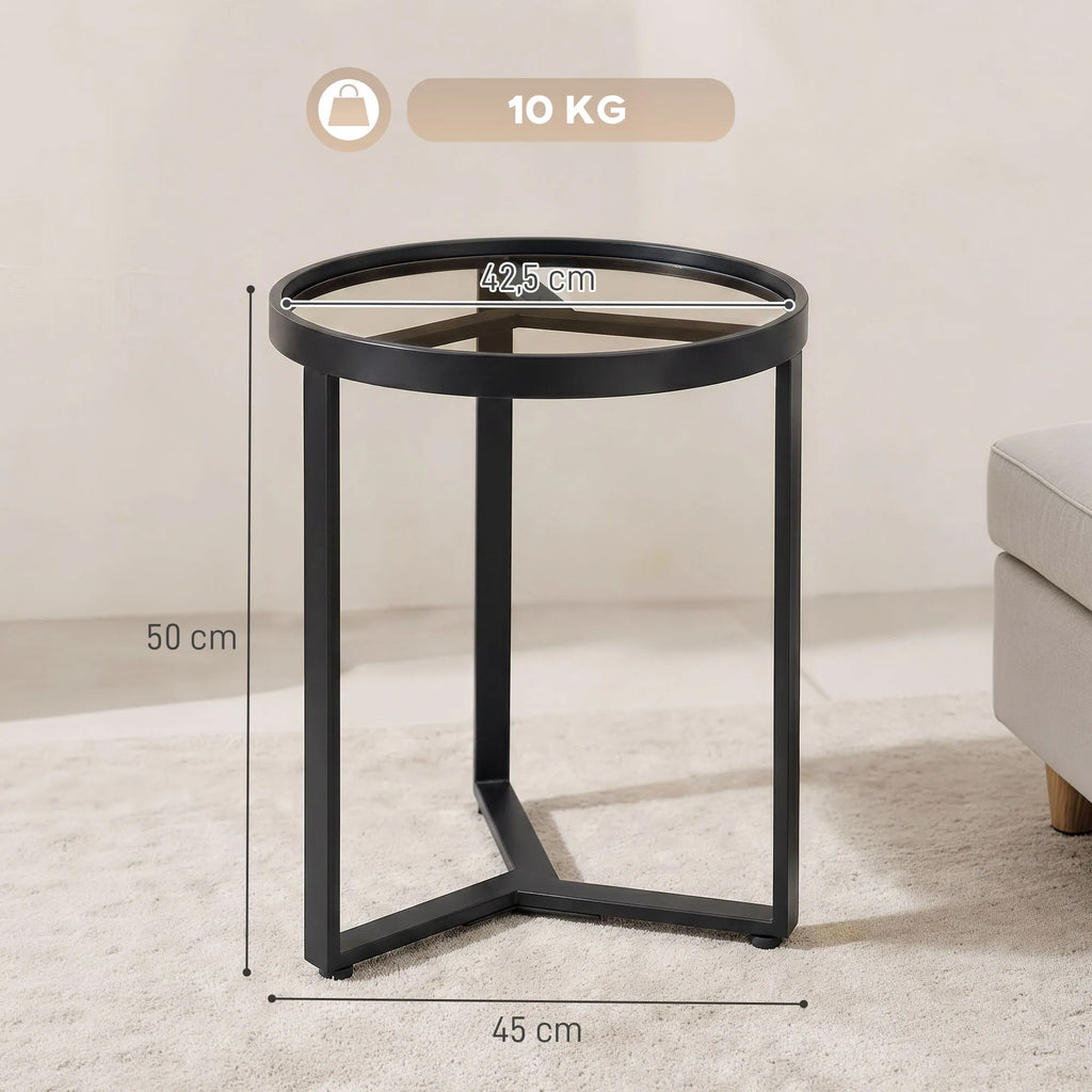 Matmenų schema: staliuko skersmuo 42,5 cm, aukštis 50 cm, svoris 10 kg